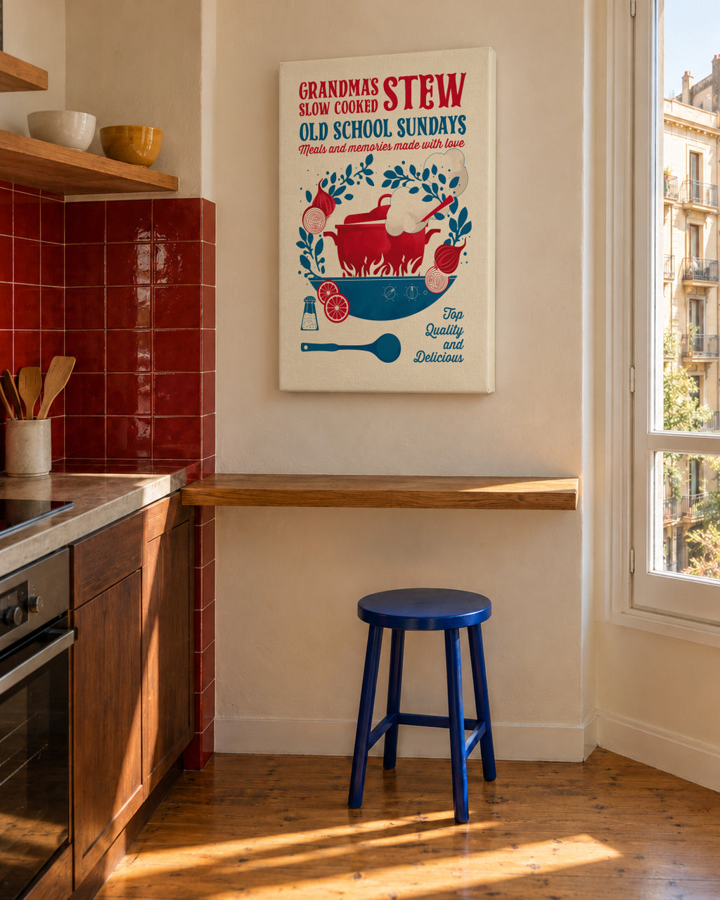Grandmas Stew kitchen print - Unframed canvas in an interior