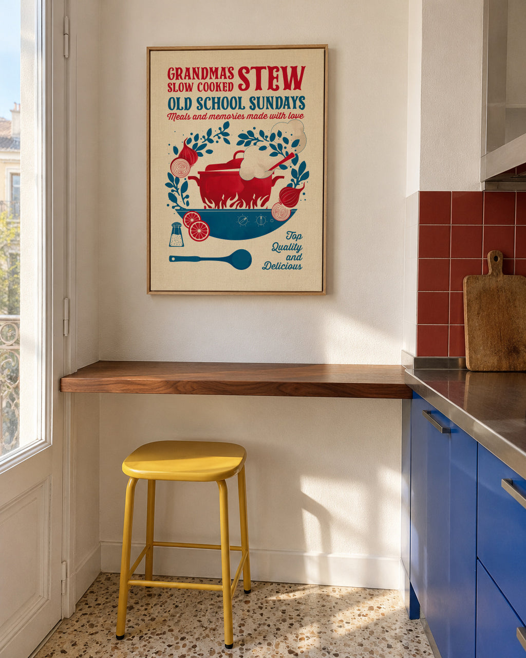 Grandmas Stew kitchen print - Framed canvas in an interior
