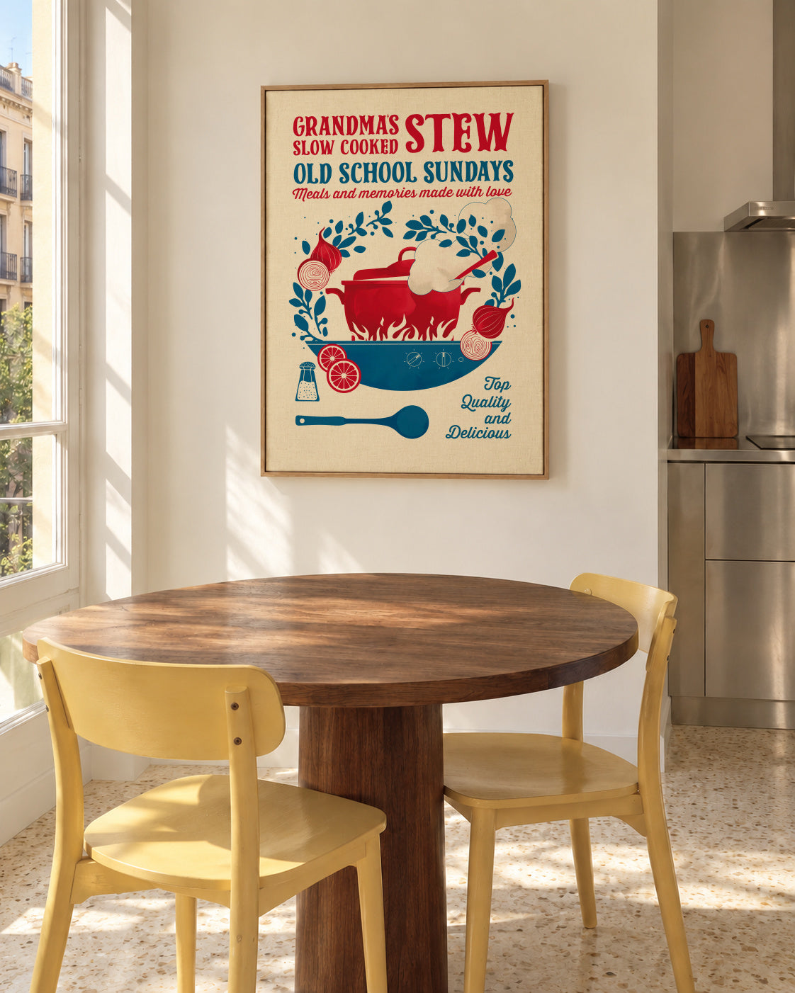 Grandmas Stew kitchen print - Framed canvas in an interior