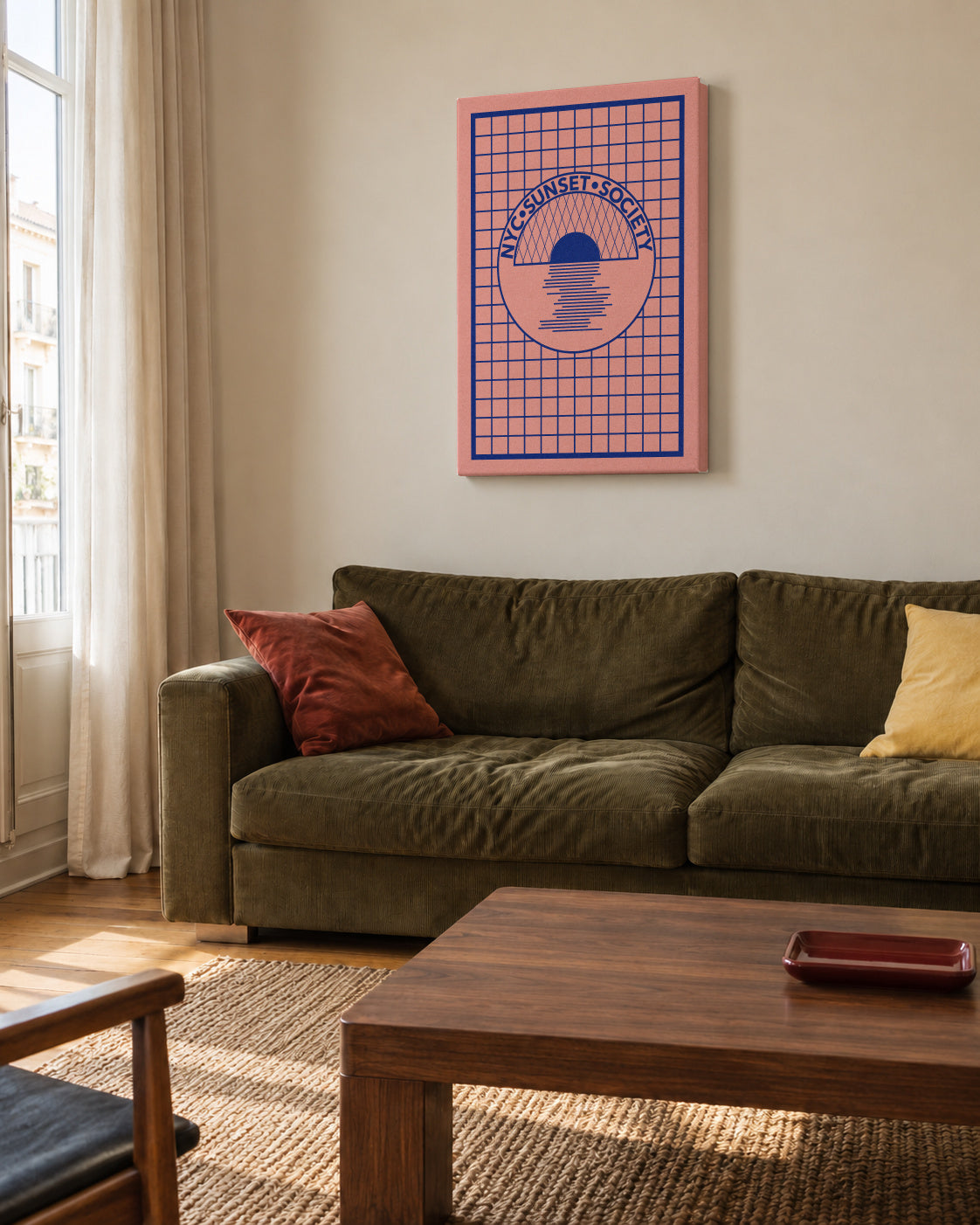 Nyc Sunset Society Blue - Unframed canvas in an interior