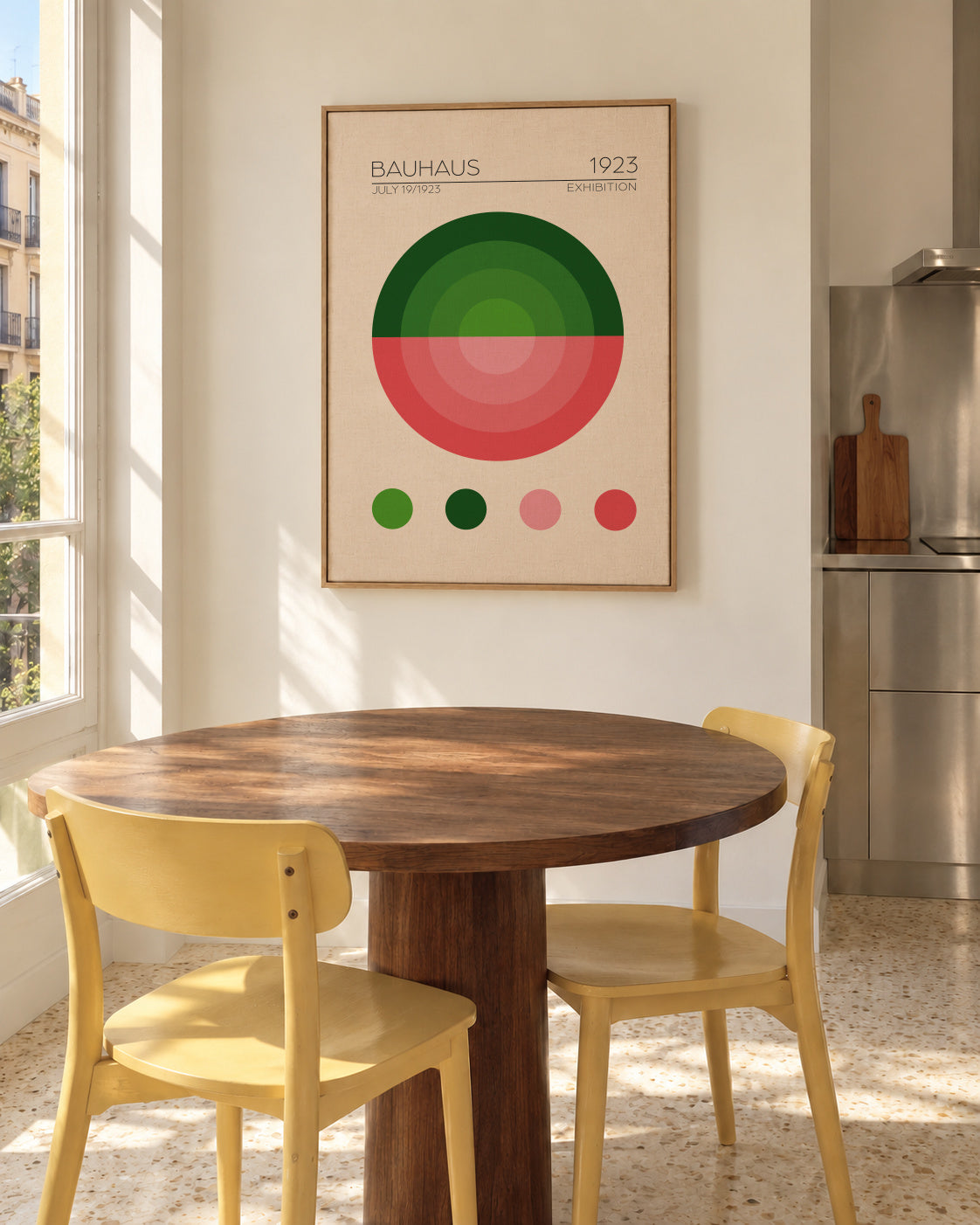 Bauhaus Yesil Daire - Framed canvas in an interior