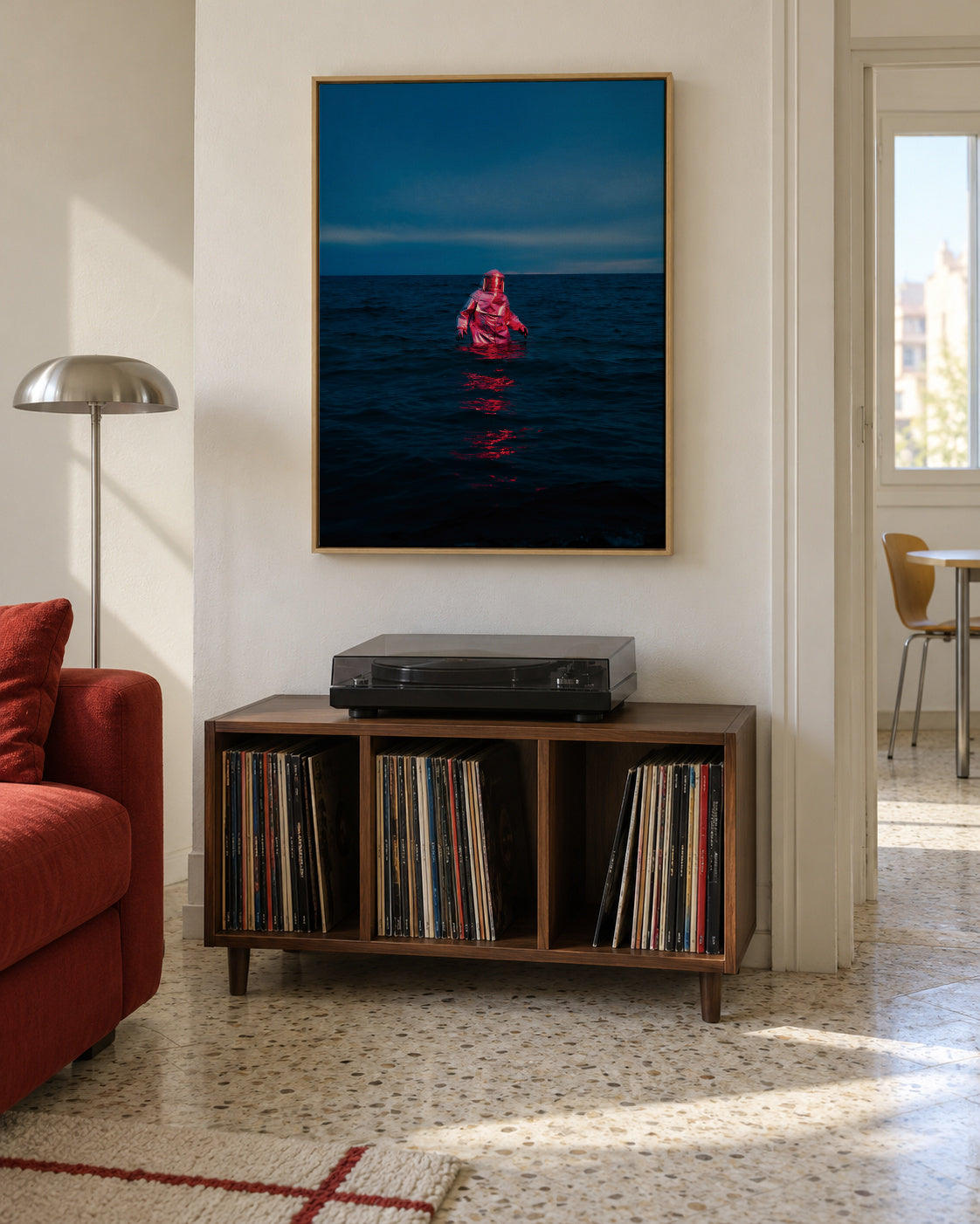 Spaceman Lost At Sea - Framed canvas in an interior