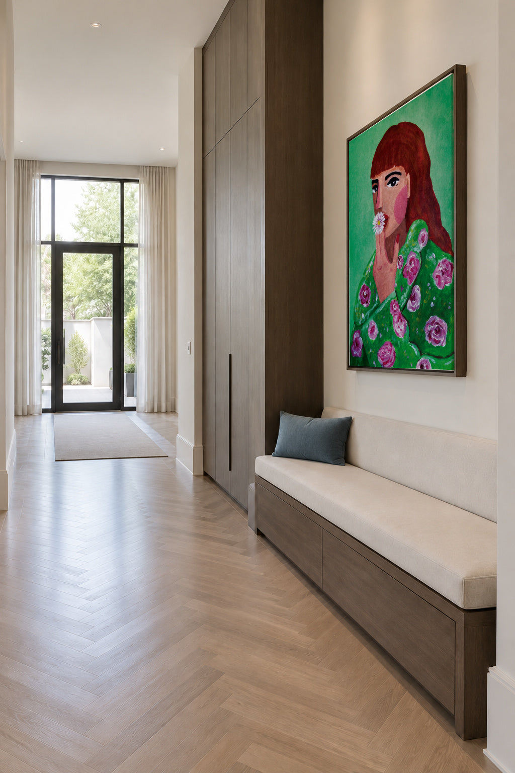 Woman Smoking a Flower - Framed canvas in an interior