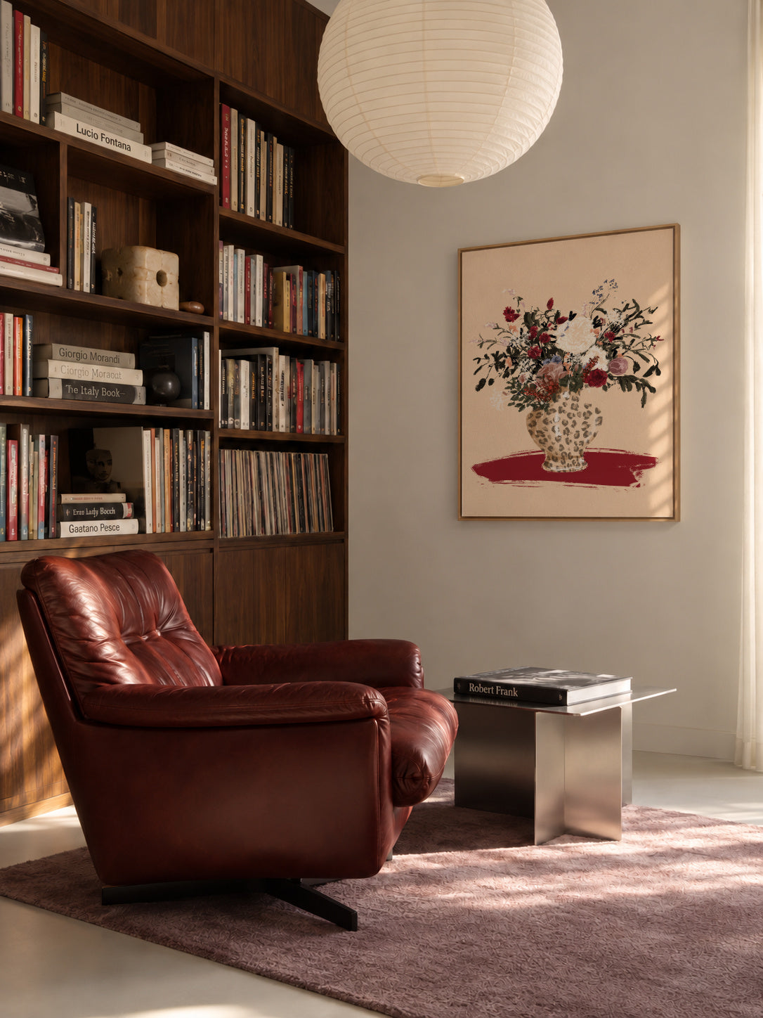 Flowers in a leopard vase - Framed canvas in an interior