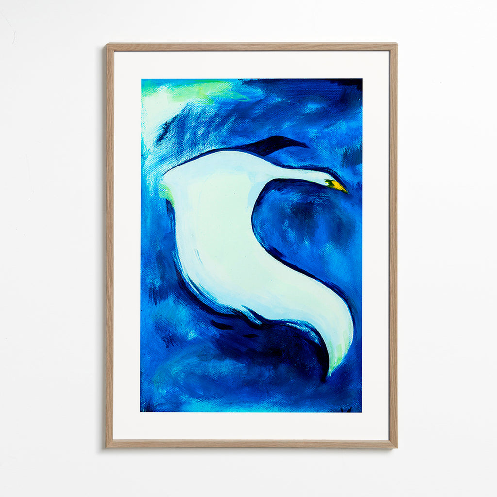 Cuadro cisne blanco sobre fondo azul – Oak Frame