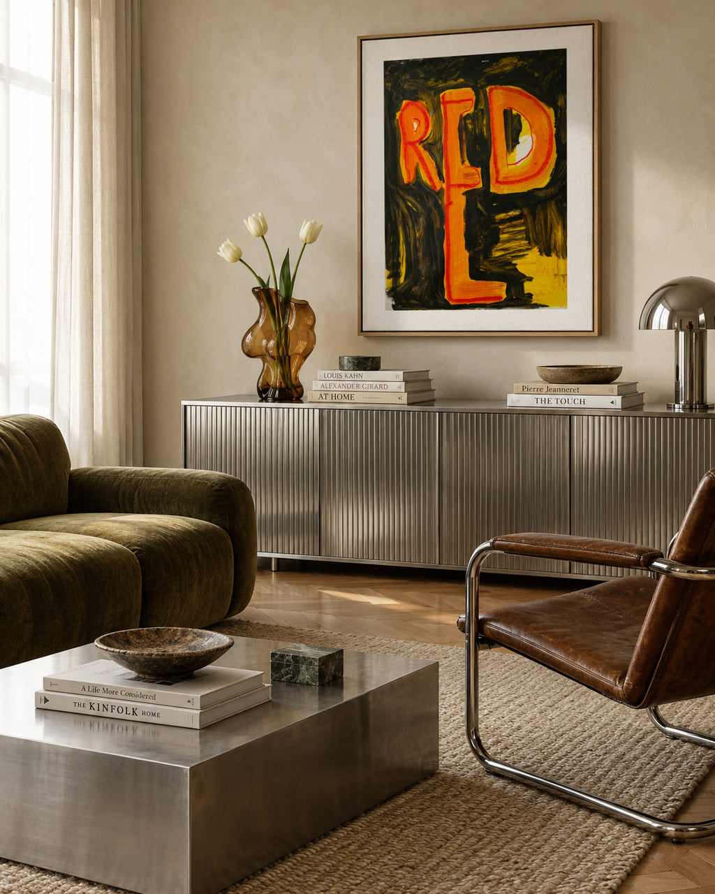 Red - Framed canvas in an interior