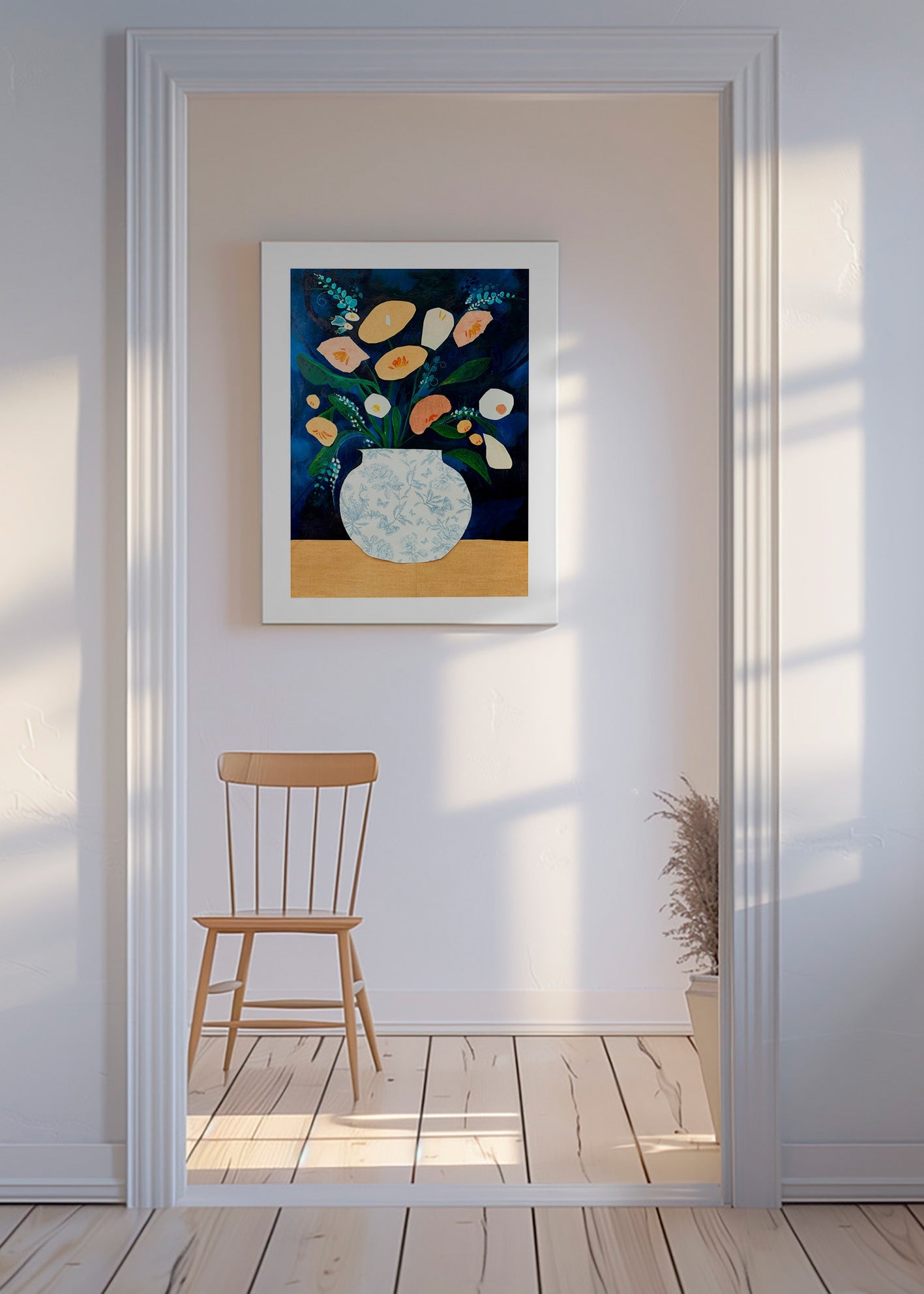 Lámina botánica con ramo en jarrón – Canvas