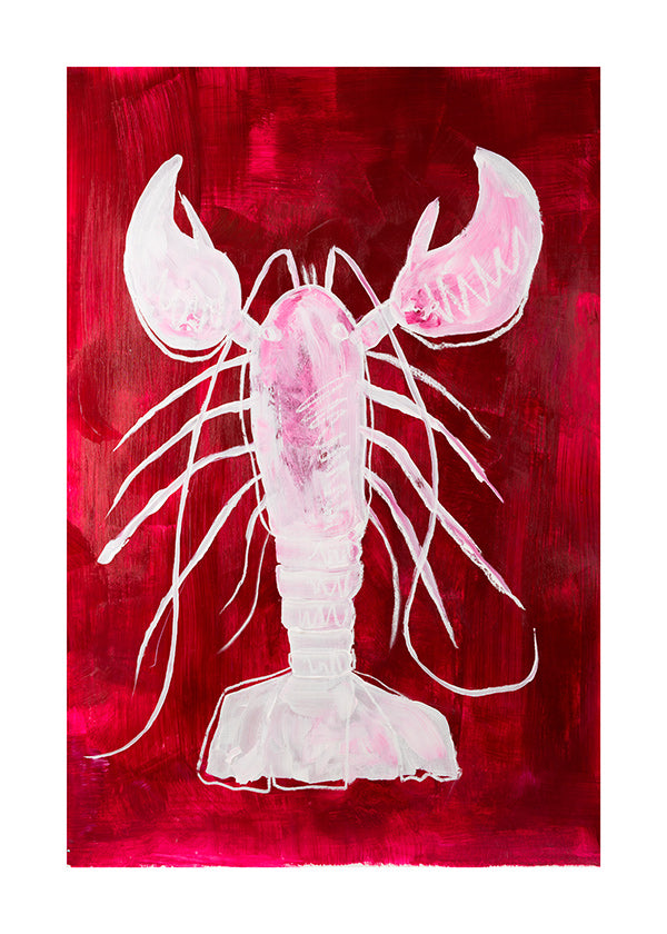 Cuadro de cocina: langosta blanca sobre fondo rojo