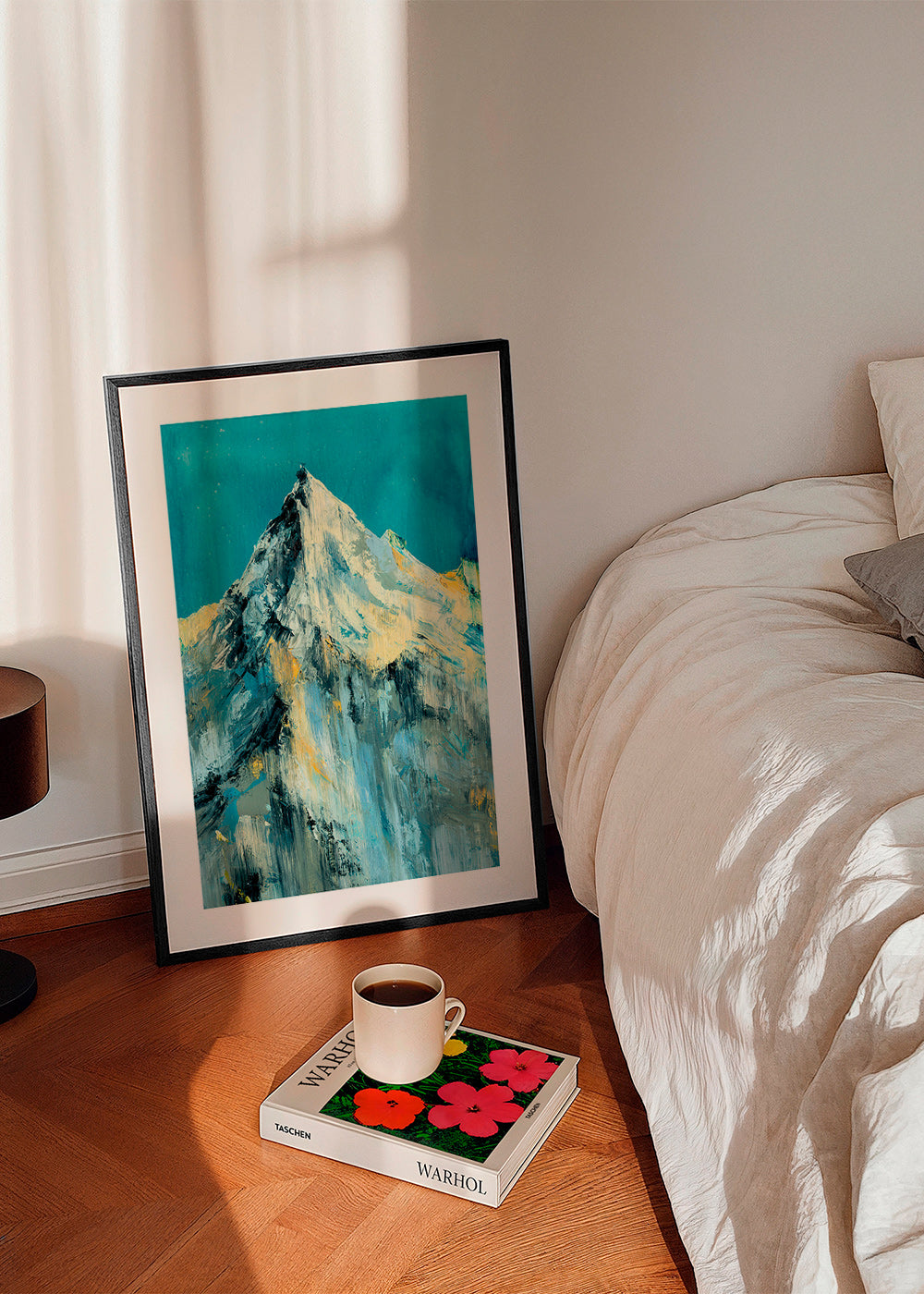 Cuadro de paisaje con pico nevado y lavados turquesa – Product3