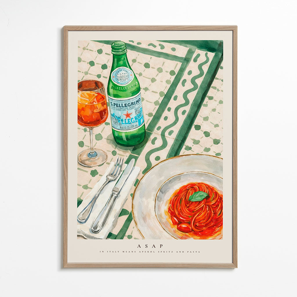 Cuadro de cocina Aperol Spritz y pasta – Oak Frame