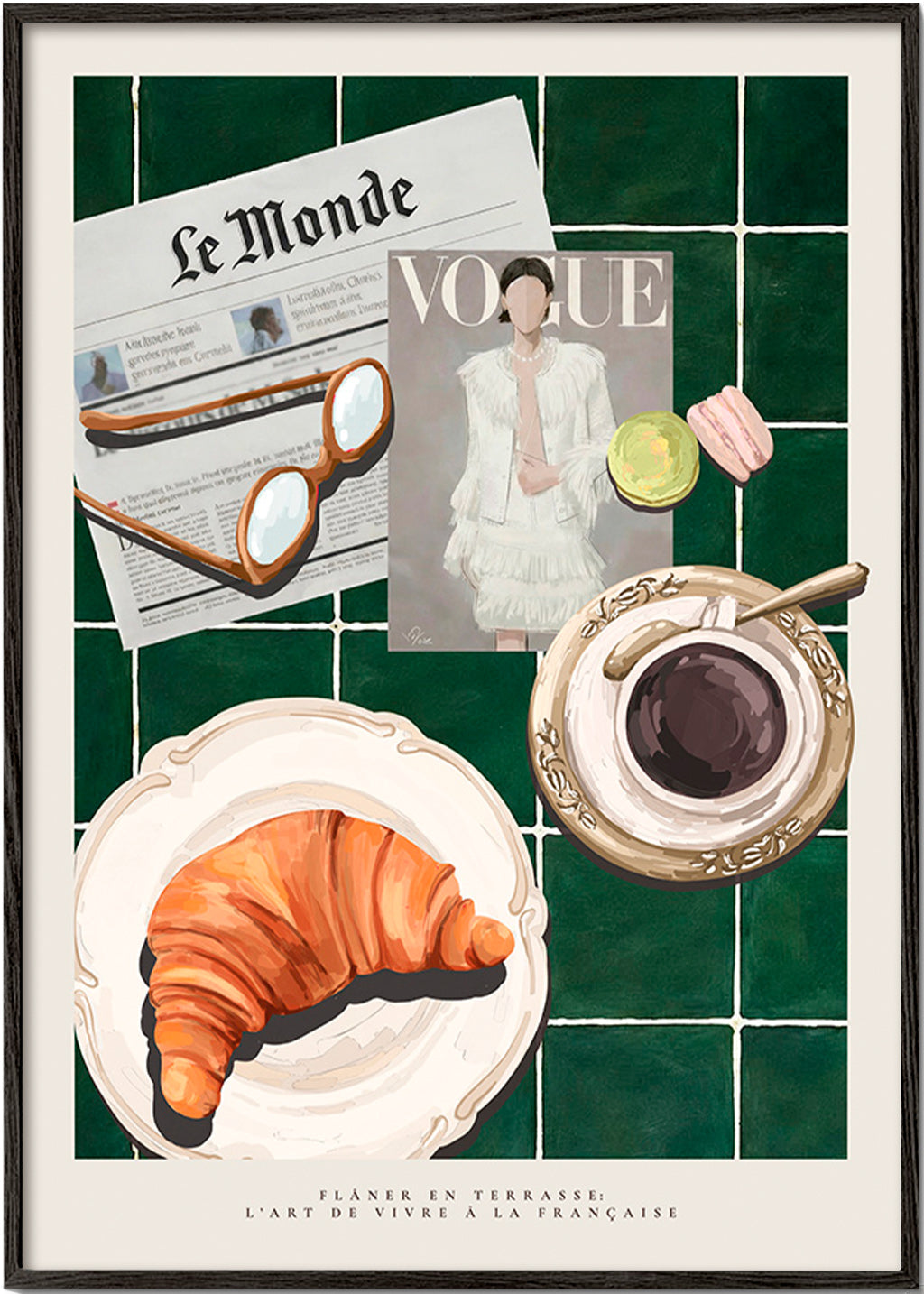 Kitchen art: croissant and coffee still life