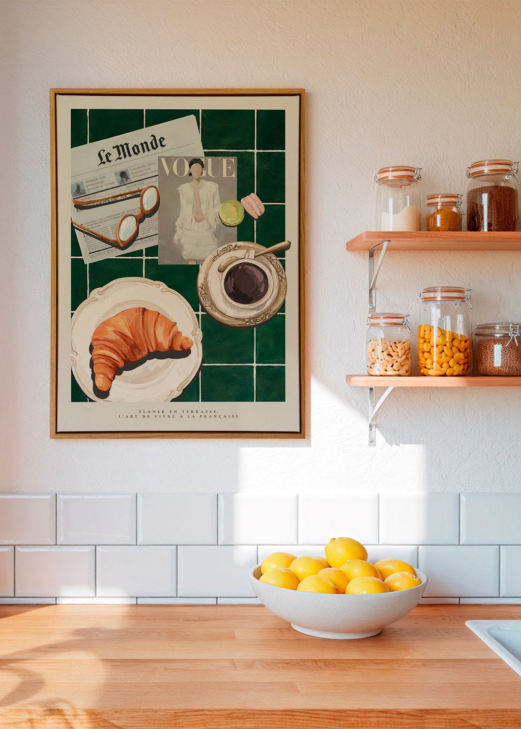 Kitchen art: croissant and coffee still life