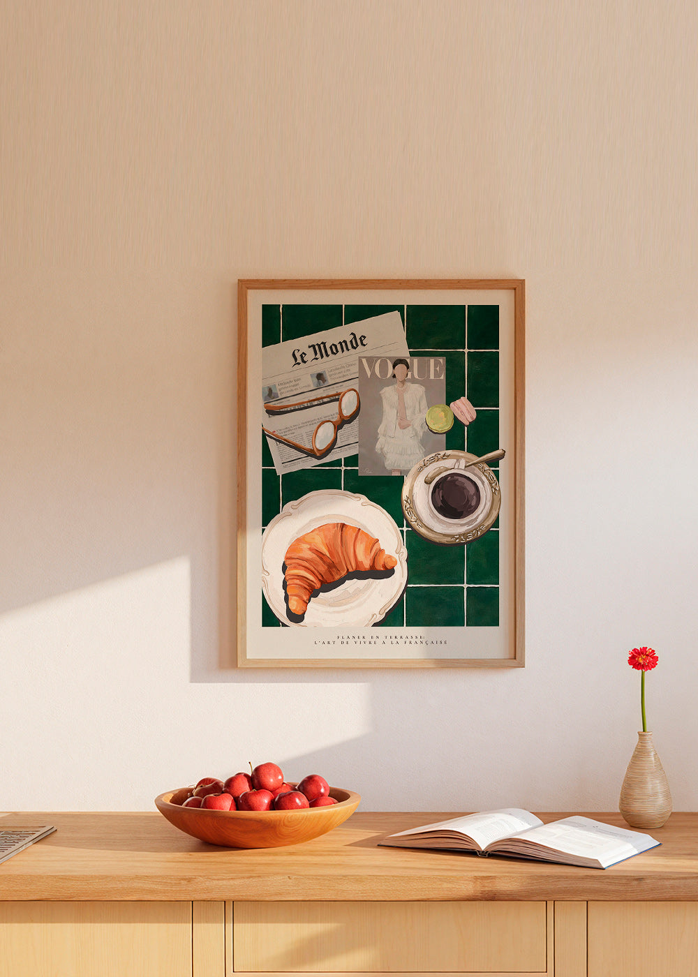 Kitchen art: croissant and coffee still life