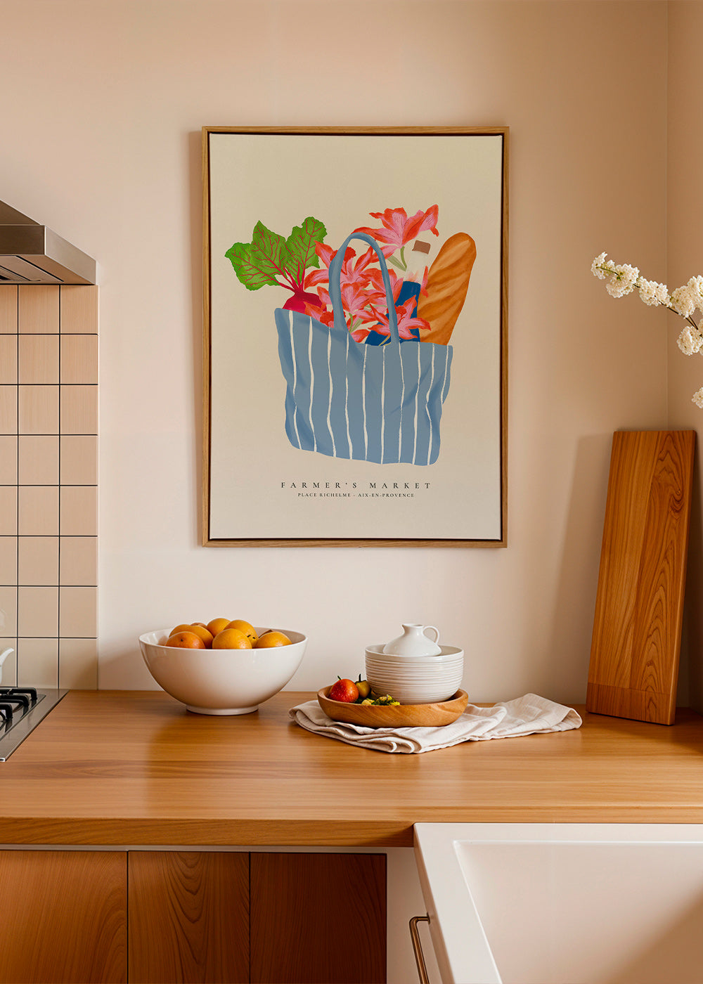 Cuadro de cocina con bolsa de mercado ilustrada – Canvas2