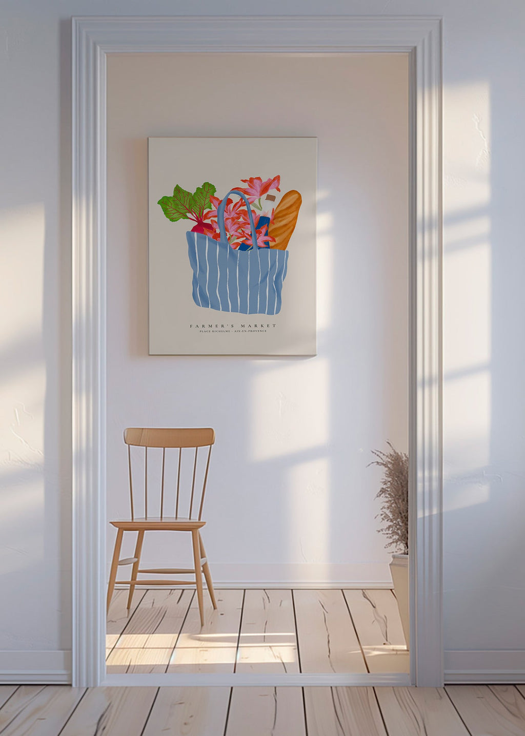 Cuadro de cocina con bolsa de mercado ilustrada – Canvas