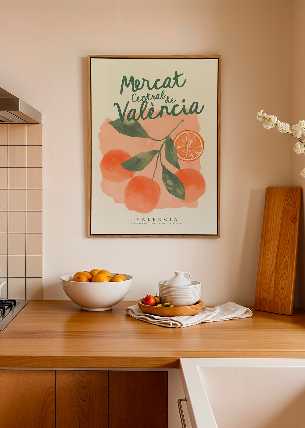 Kitchen art Mercat Central oranges illustration