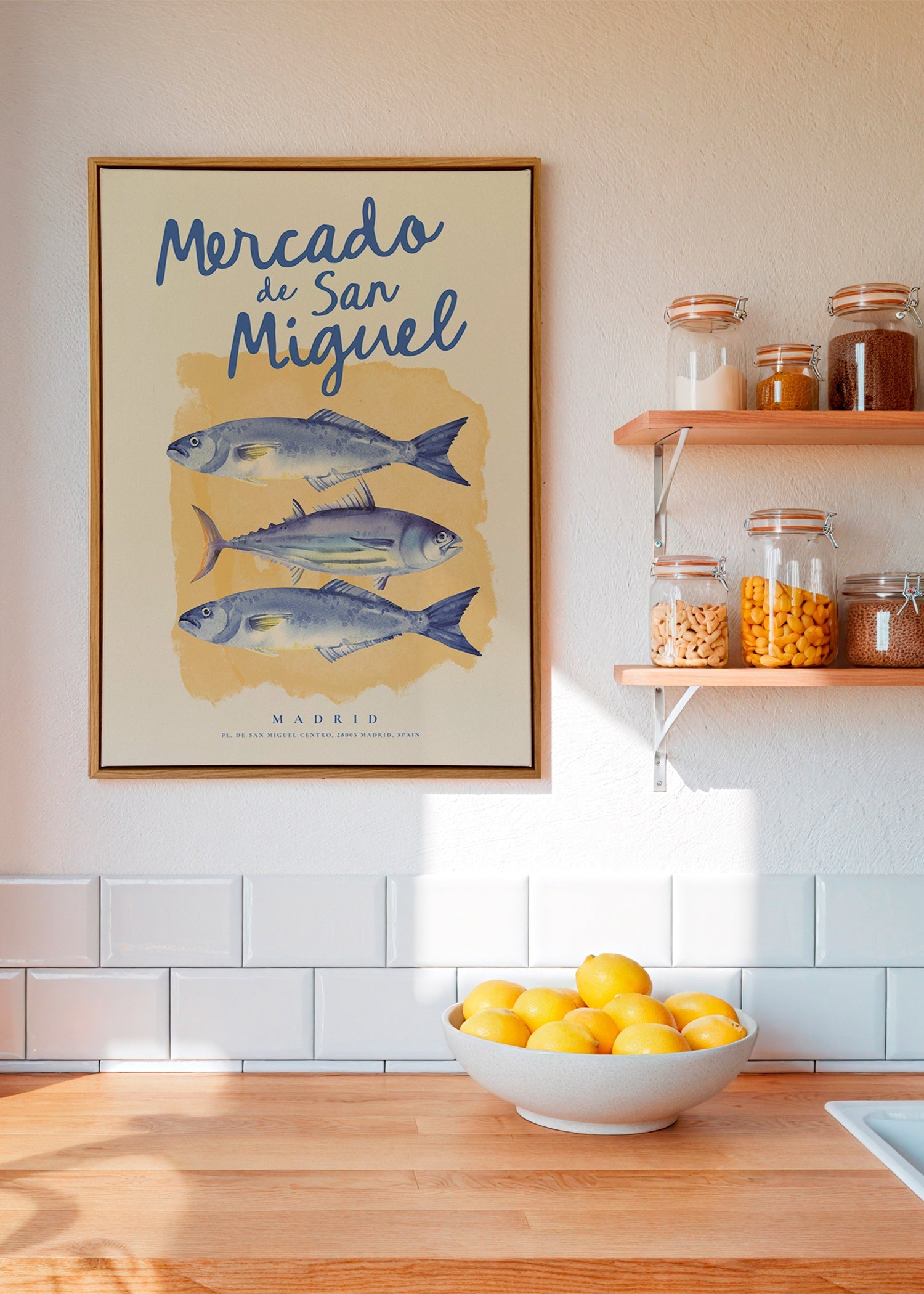 Kitchen art San Miguel blue fish poster