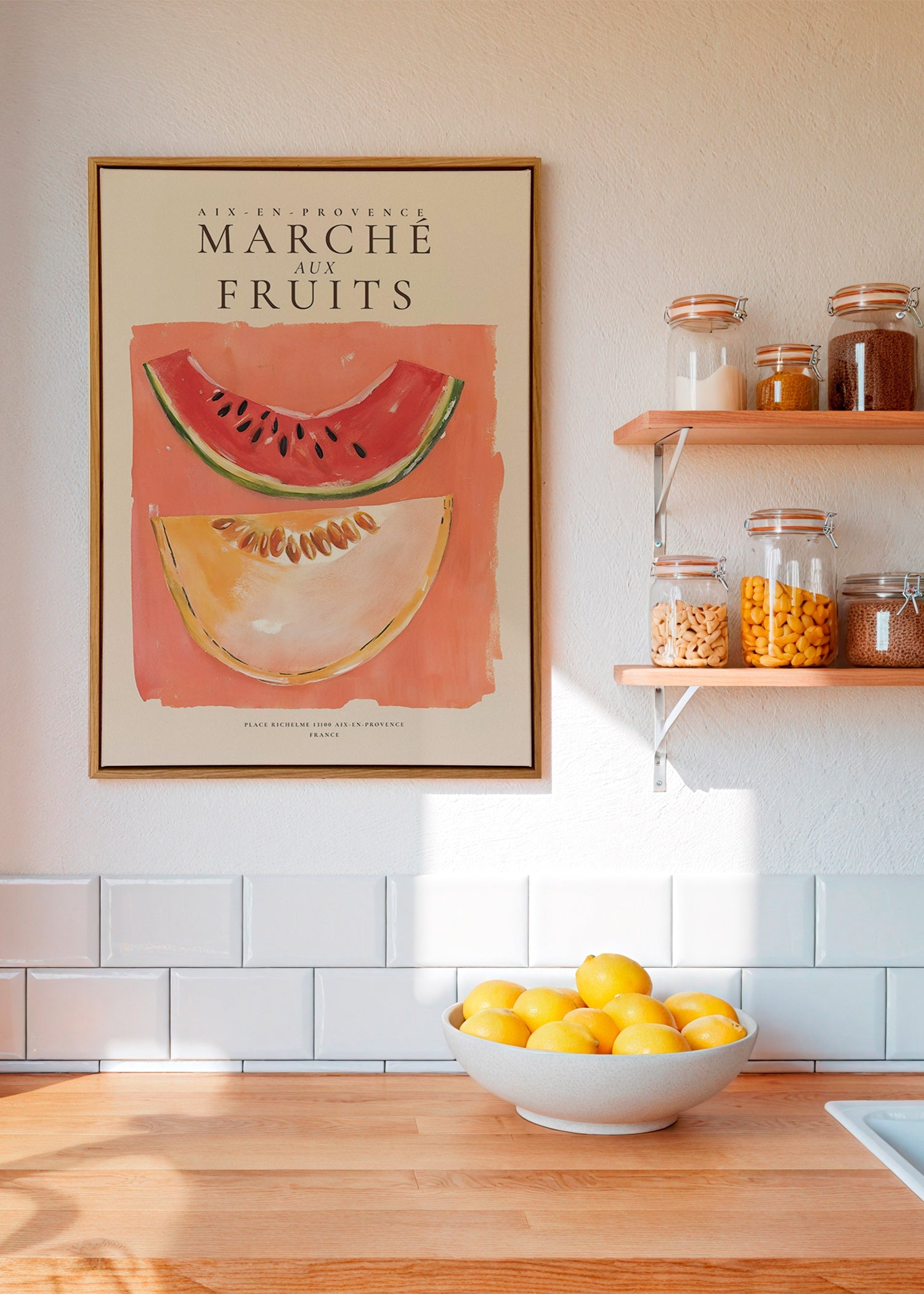 Kitchen art Provence fruit poster with melon and watermelon