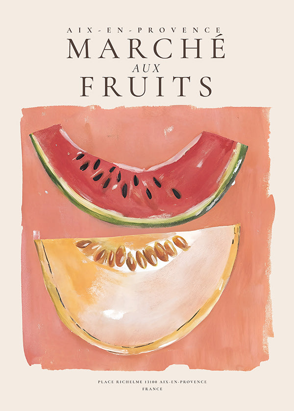 Kitchen art Provence fruit poster with melon and watermelon