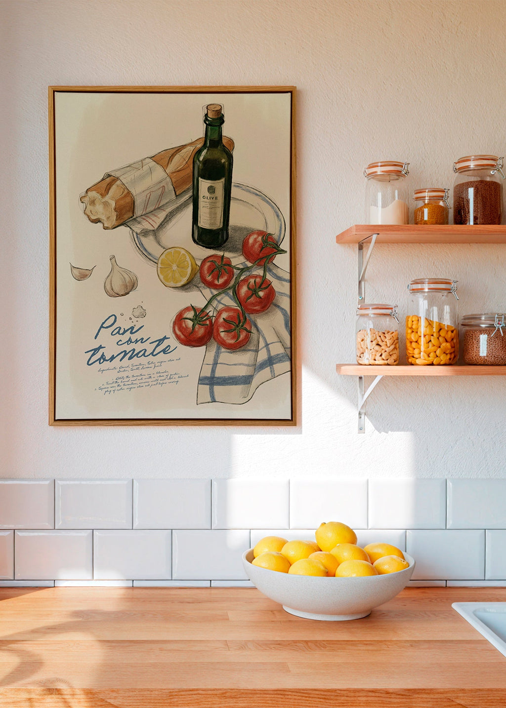 Kitchen art Tomato and bread illustration
