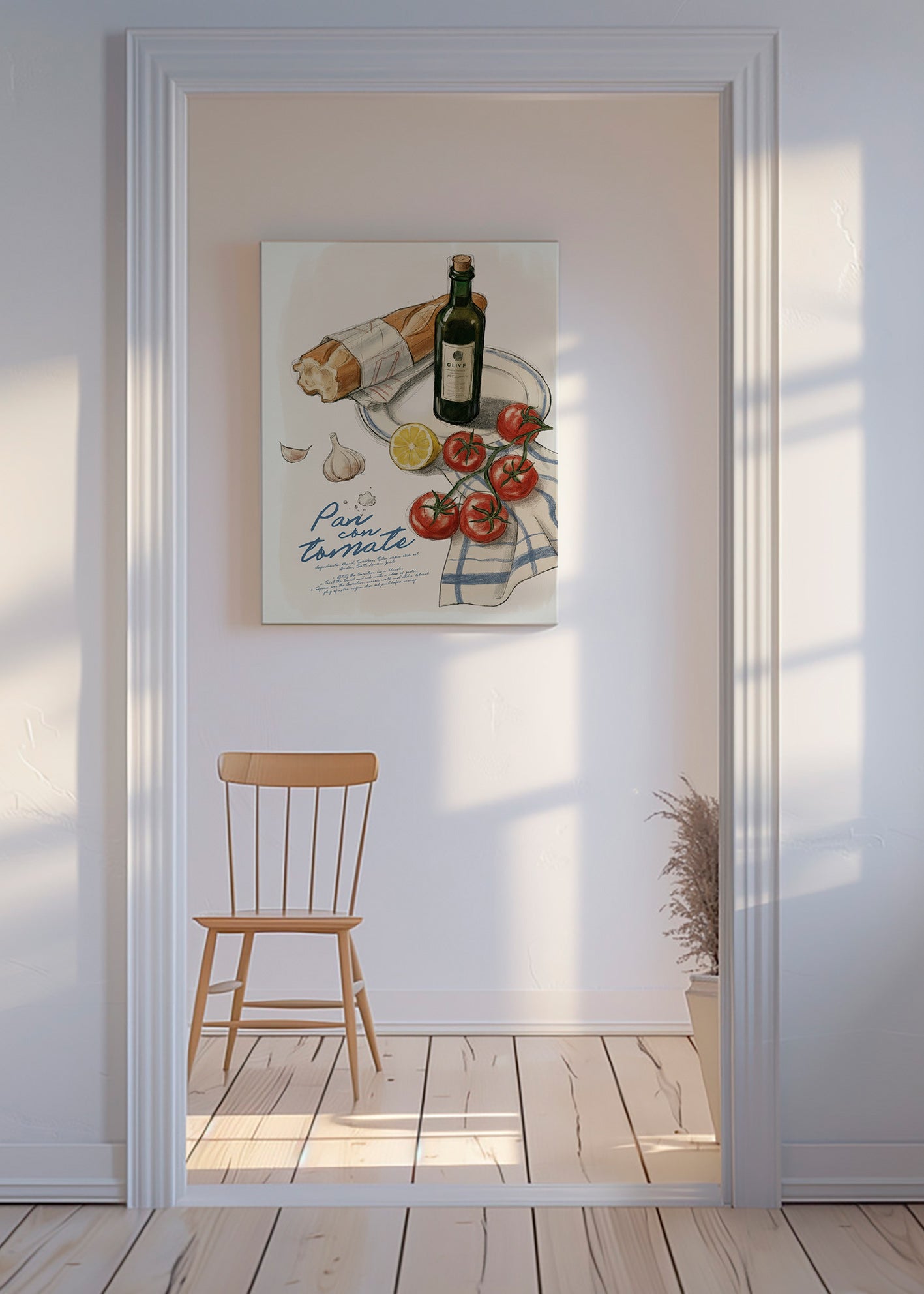 Kitchen art Tomato and bread illustration