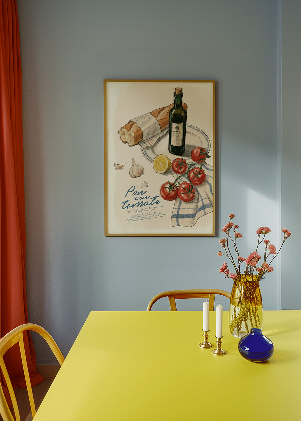 Kitchen art Tomato and bread illustration