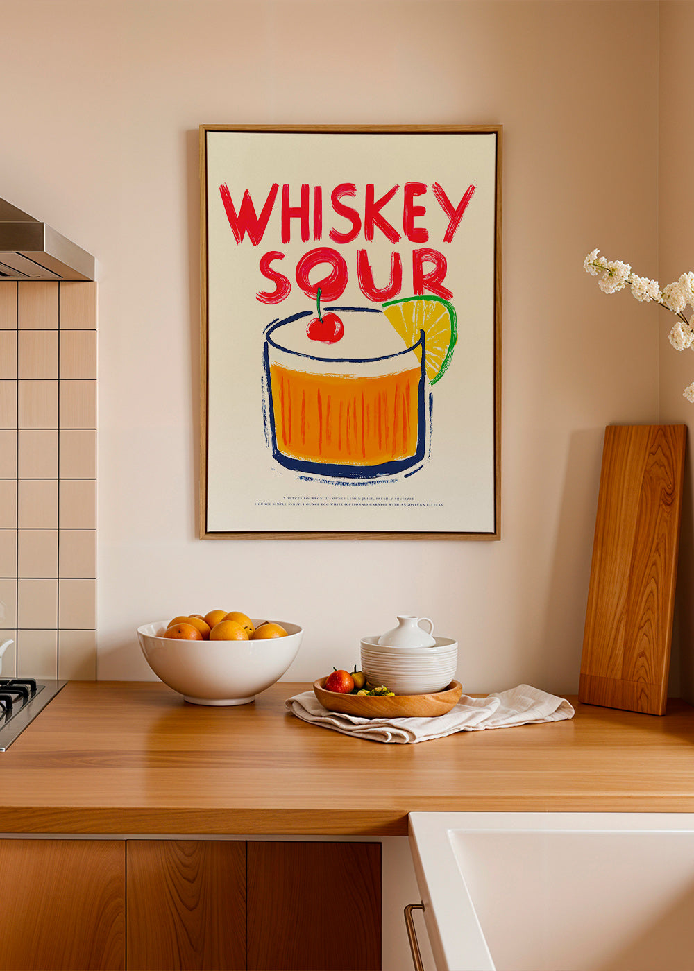 Kitchen art Whiskey Sour cocktail illustration