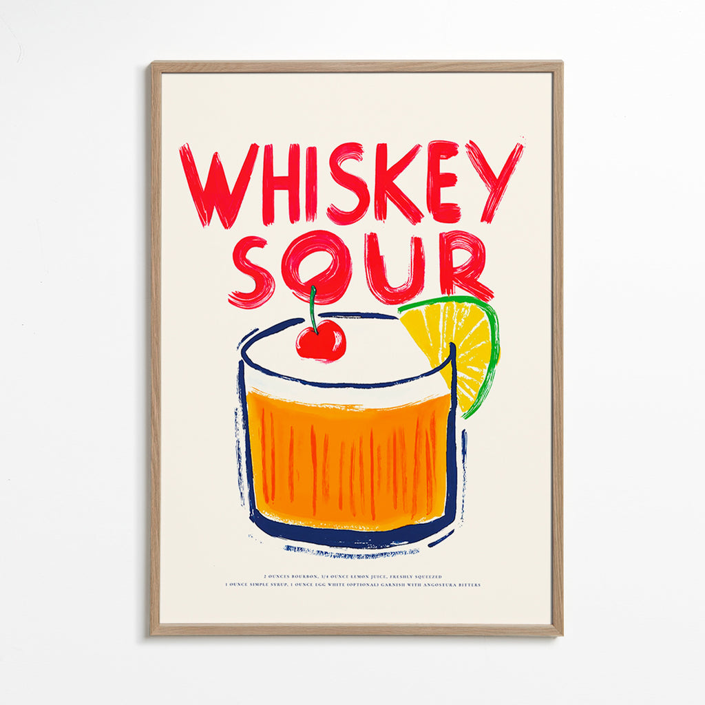 Kitchen art Whiskey Sour cocktail illustration