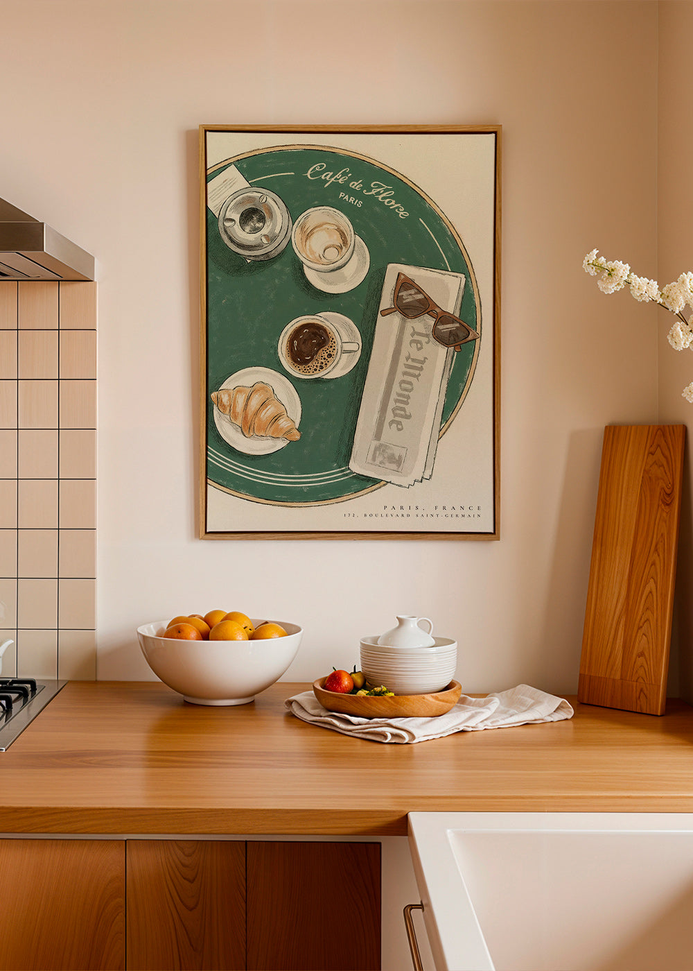 Kitchen art Café de Flore illustrated croissant