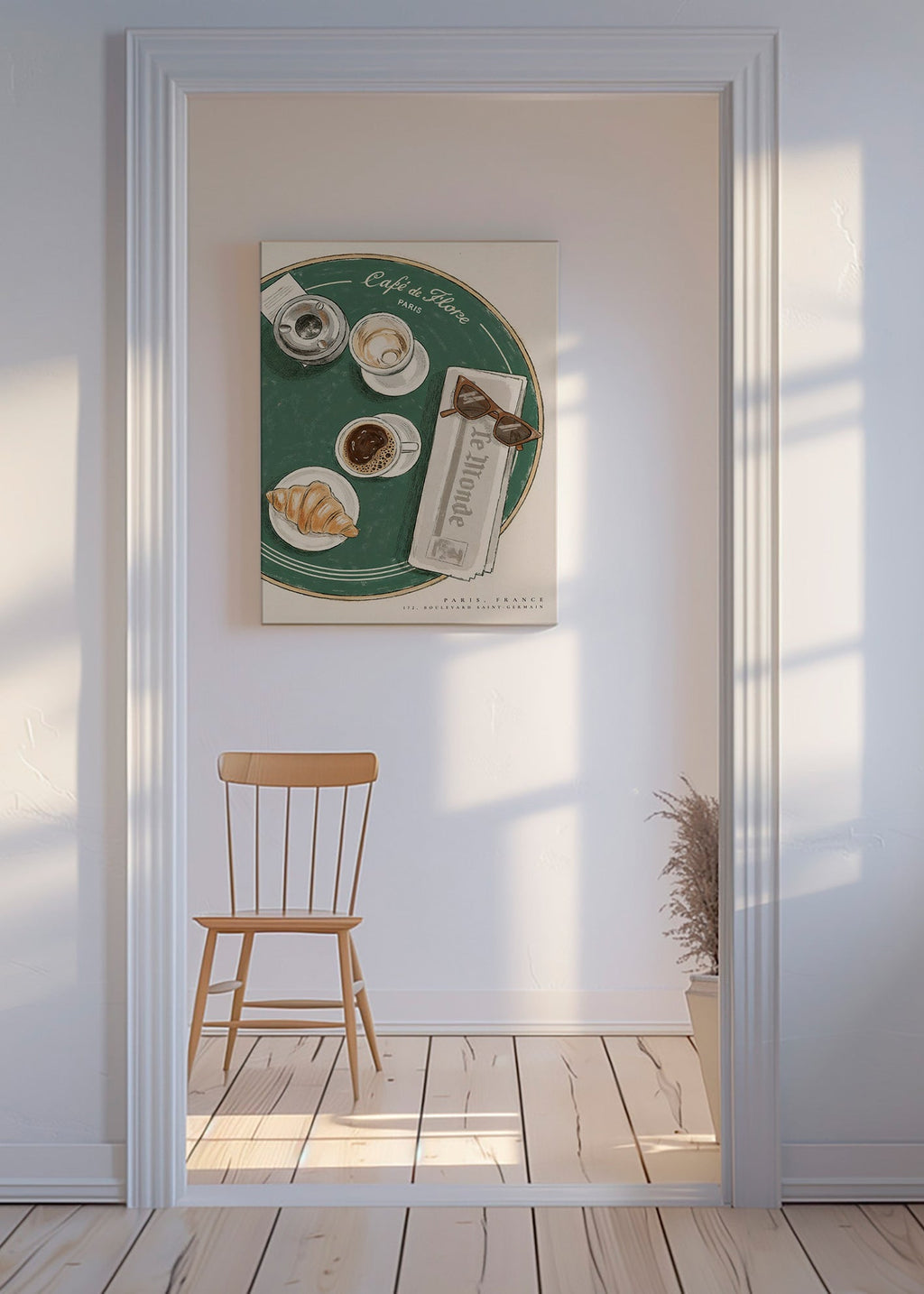Kitchen art Café de Flore illustrated croissant