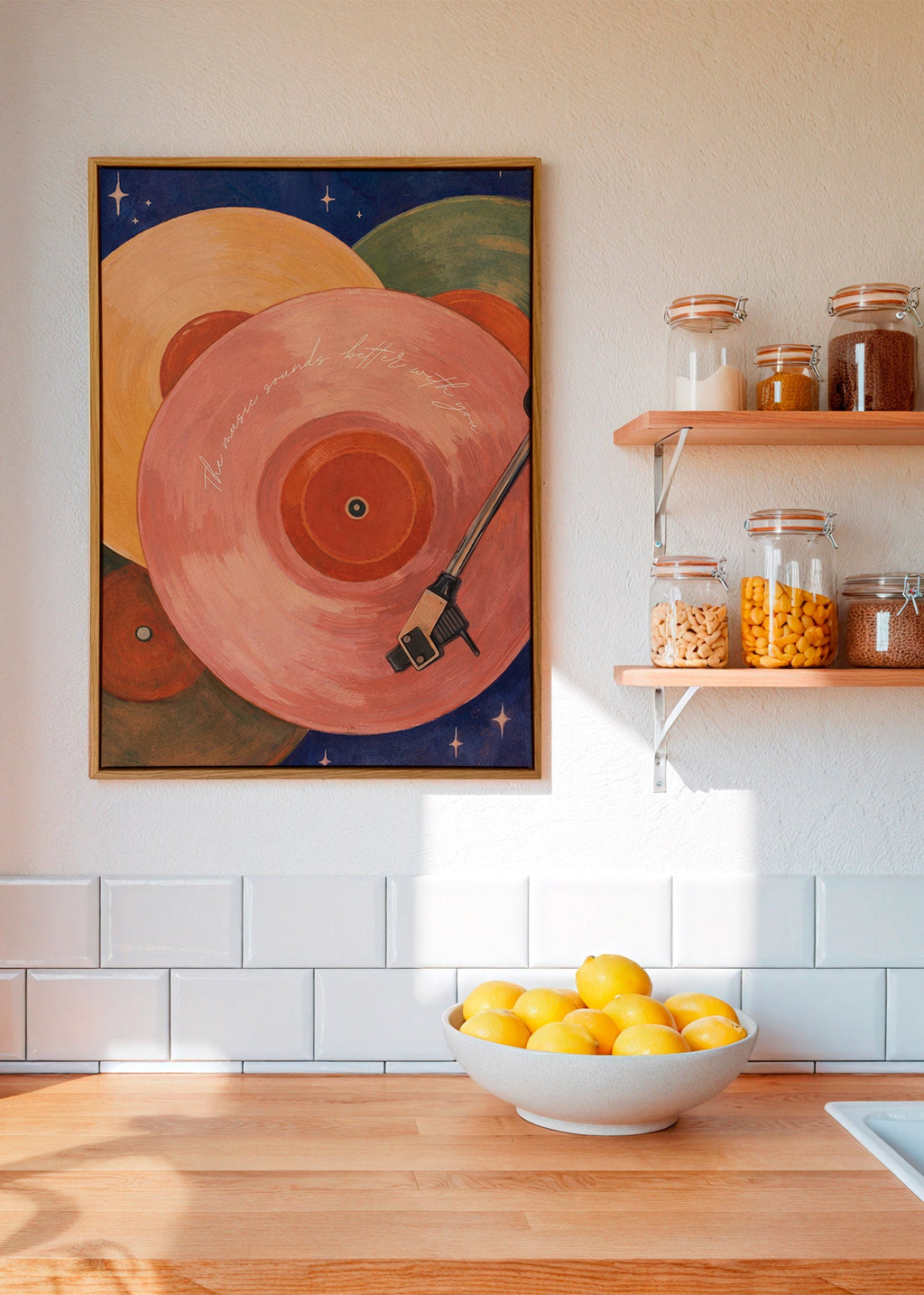 Ilustración vinilo rosa con brazo de tocadiscos – Canvas1