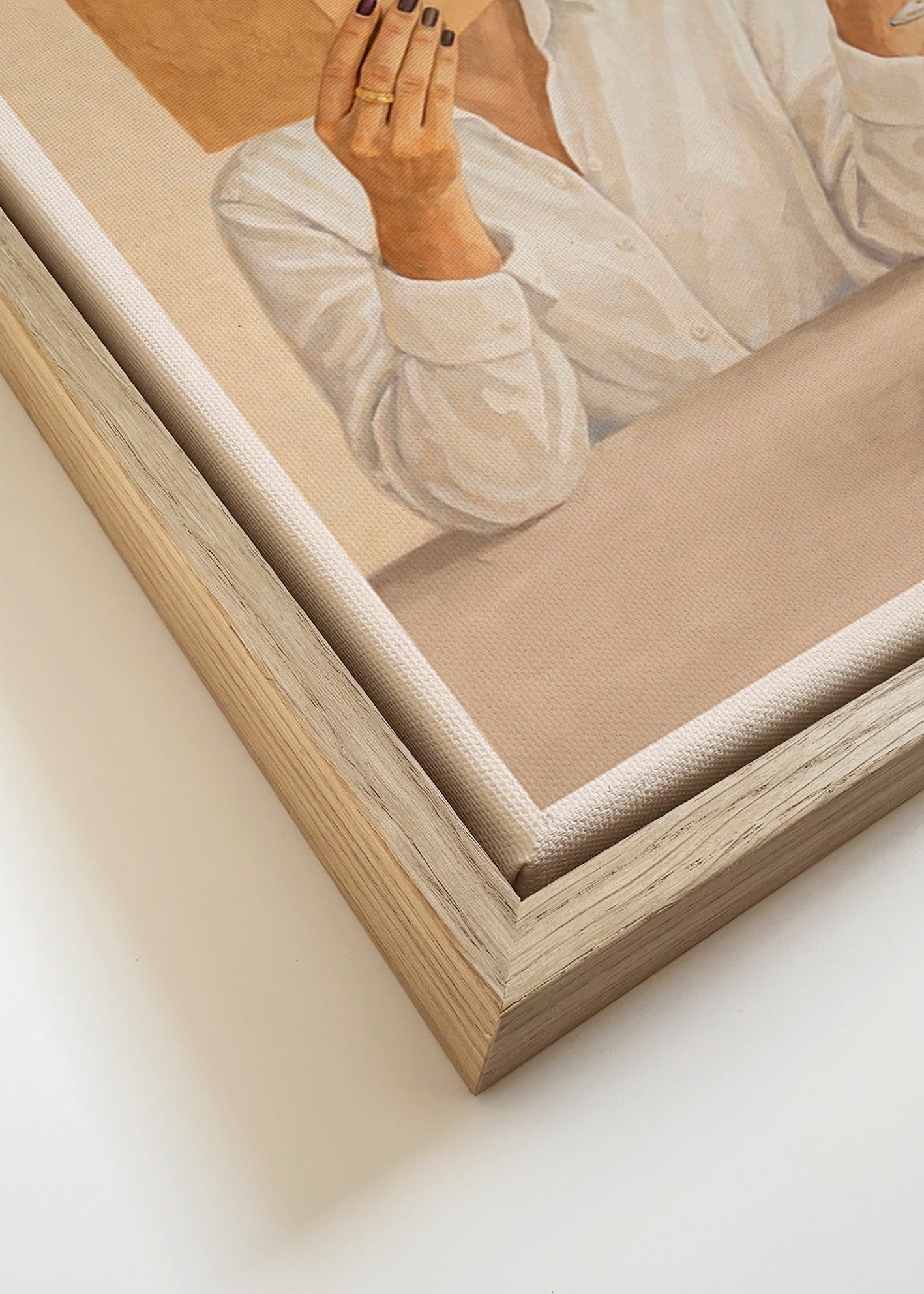 Kitchen art: woman reading with a glass of wine
