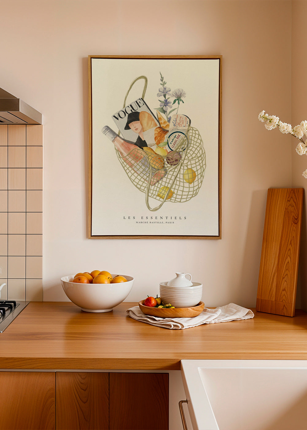 Cuadro de cocina con bolsa de mercado ilustrada – Canvas2