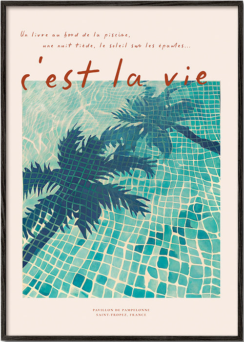 Ilustración de piscina con palmeras – Black Frame