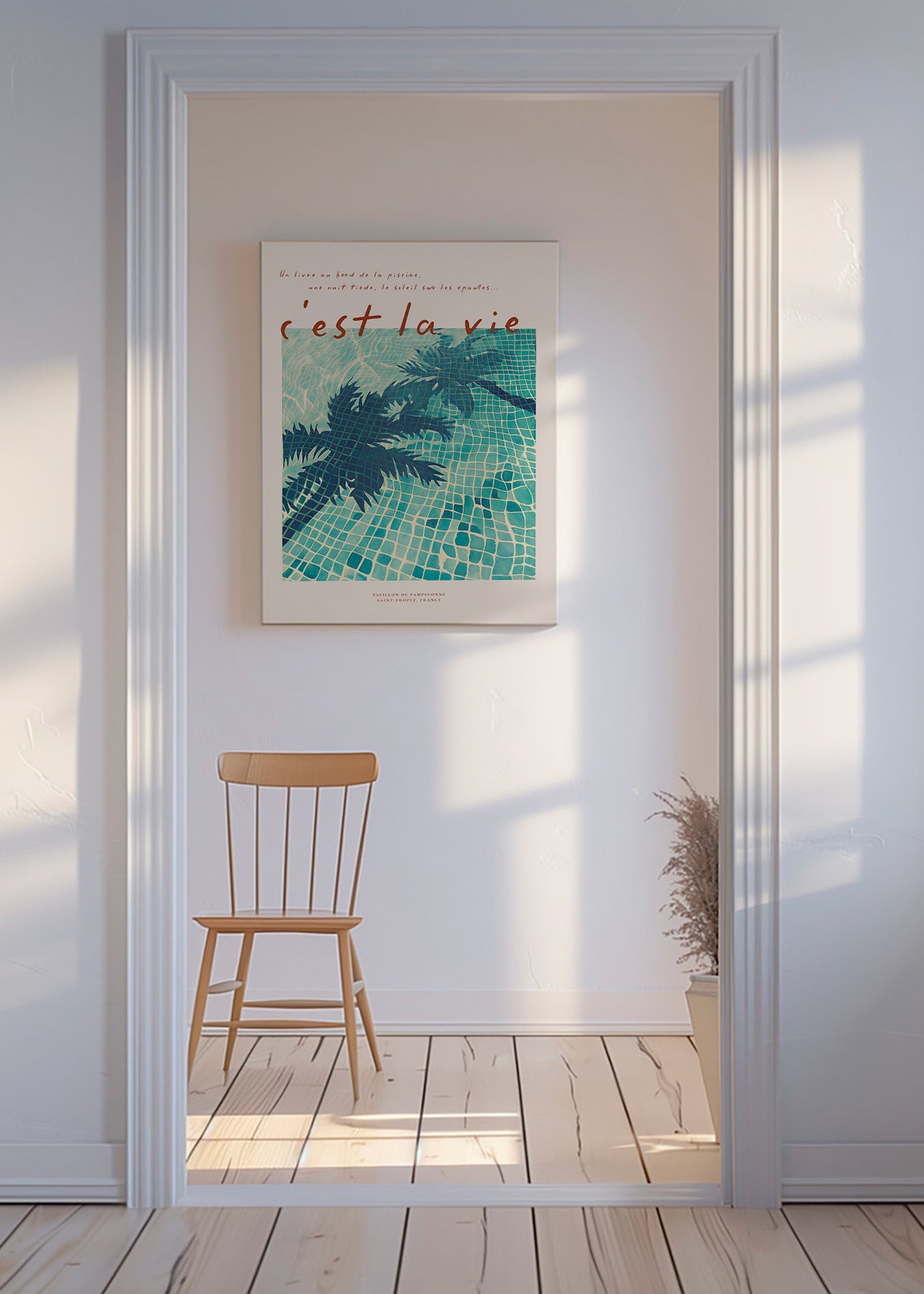 Ilustración de piscina con palmeras – Canvas