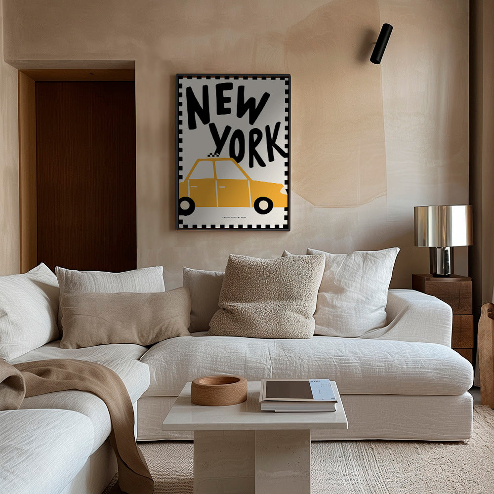 Cuadro de ciudades con taxi y tipografía New York – Canvas1