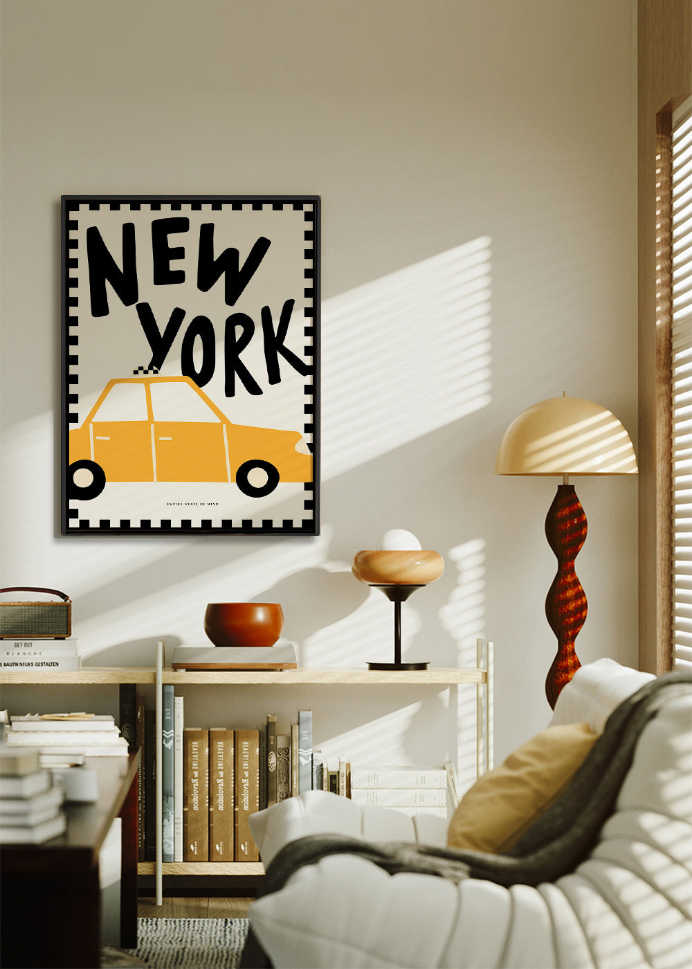 Cuadro de ciudades con taxi y tipografía New York – Canvas2