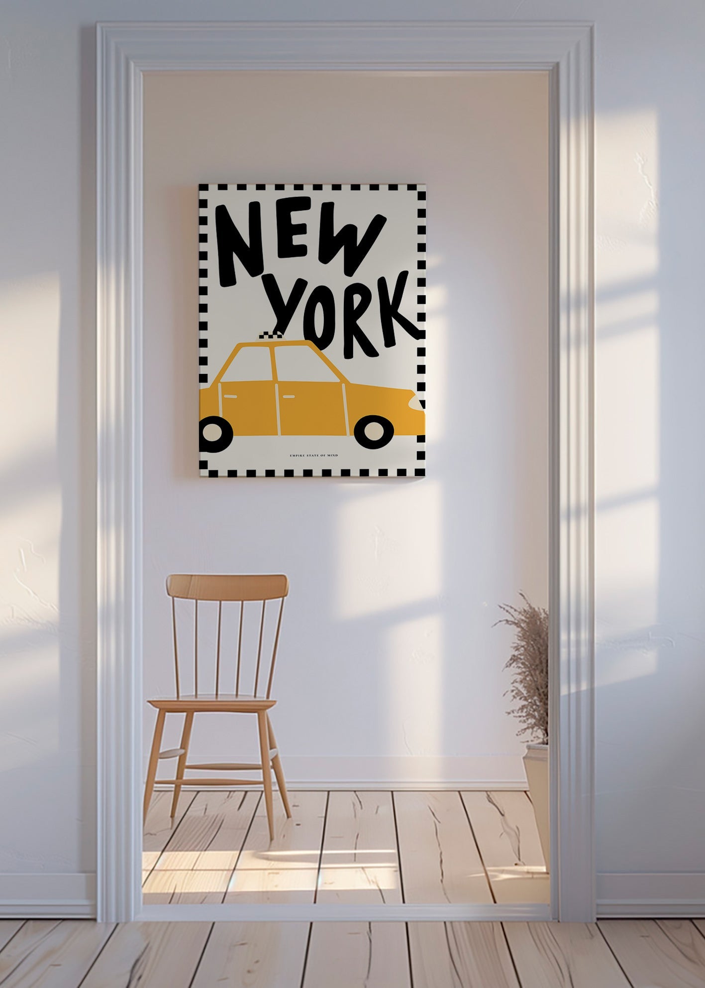 Cuadro de ciudades con taxi y tipografía New York – Canvas