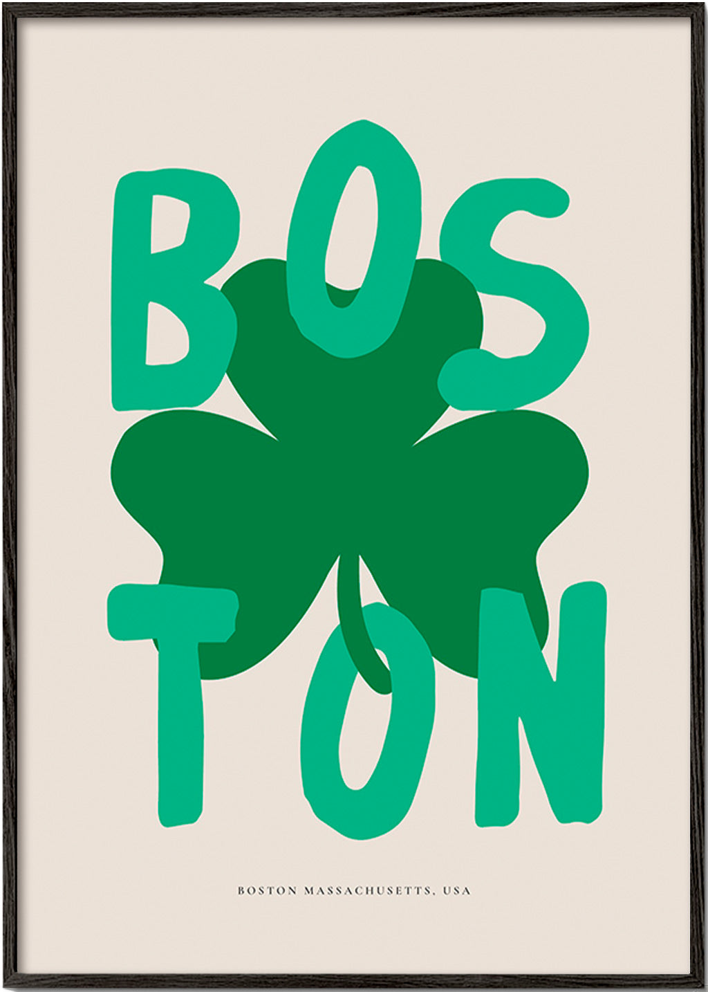 Travel poster Boston with shamrock graphic