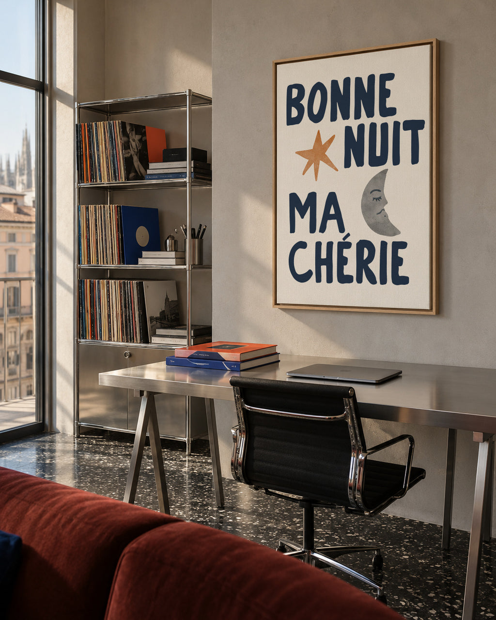 Bonne Nuit Ma Chérie - Framed canvas in an interior