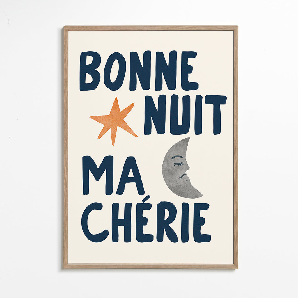 Lámina infantil con frase nocturna y luna – Oak Frame