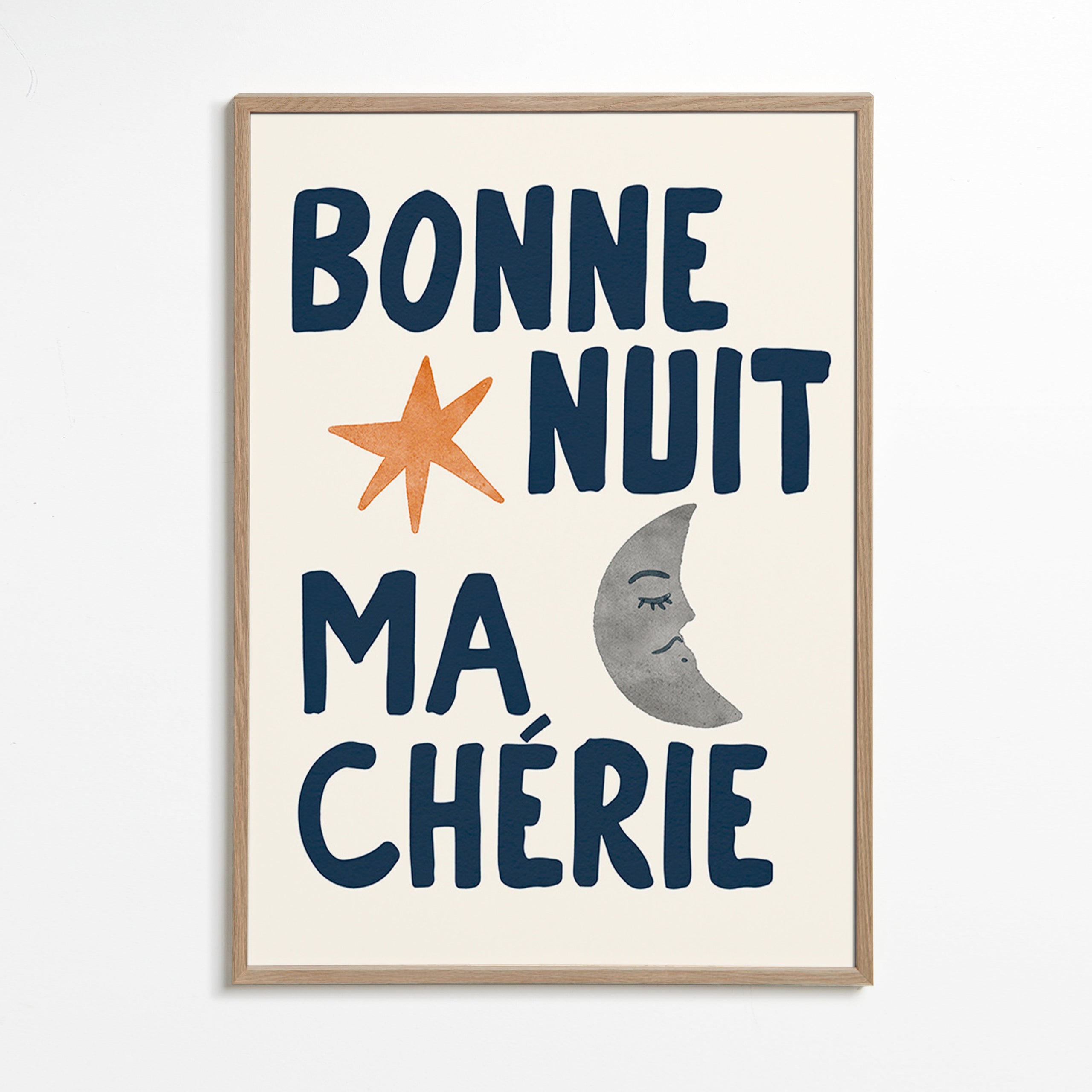 Lámina infantil con frase nocturna y luna – Oak Frame