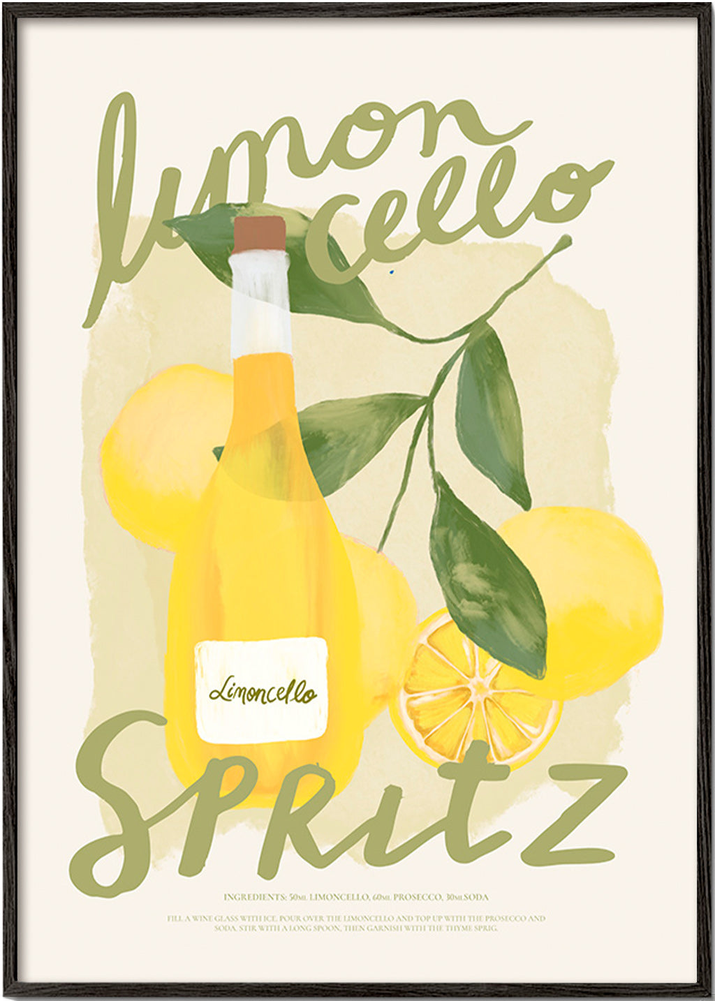 Cuadro de cocina Limoncello Spritz ilustrado – Black Frame