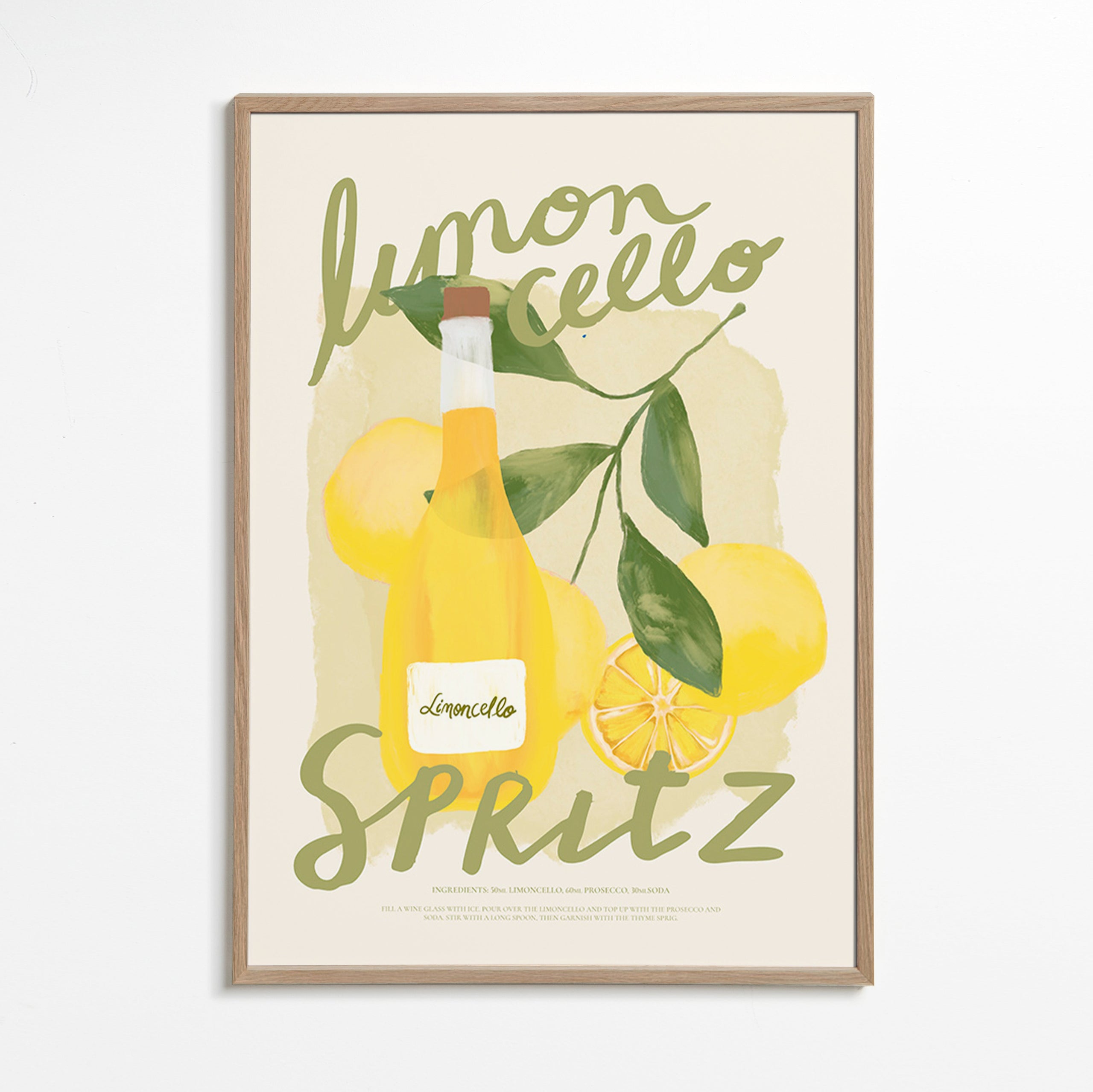 Cuadro de cocina Limoncello Spritz ilustrado – Oak Frame