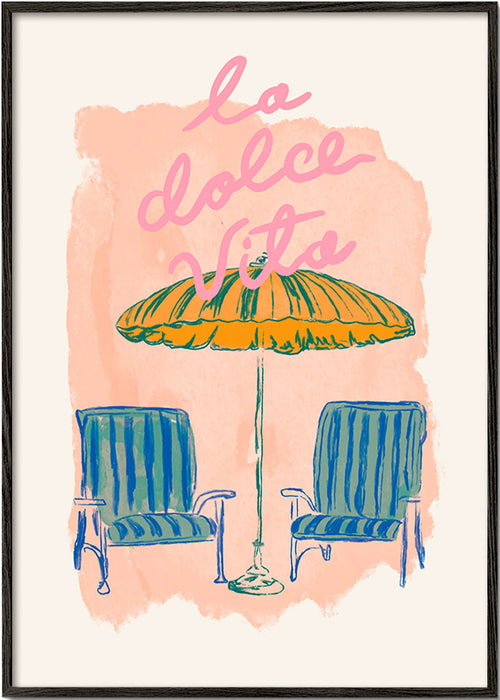 Ilustración La Dolce Vita con sombrilla y sillas – Black Frame
