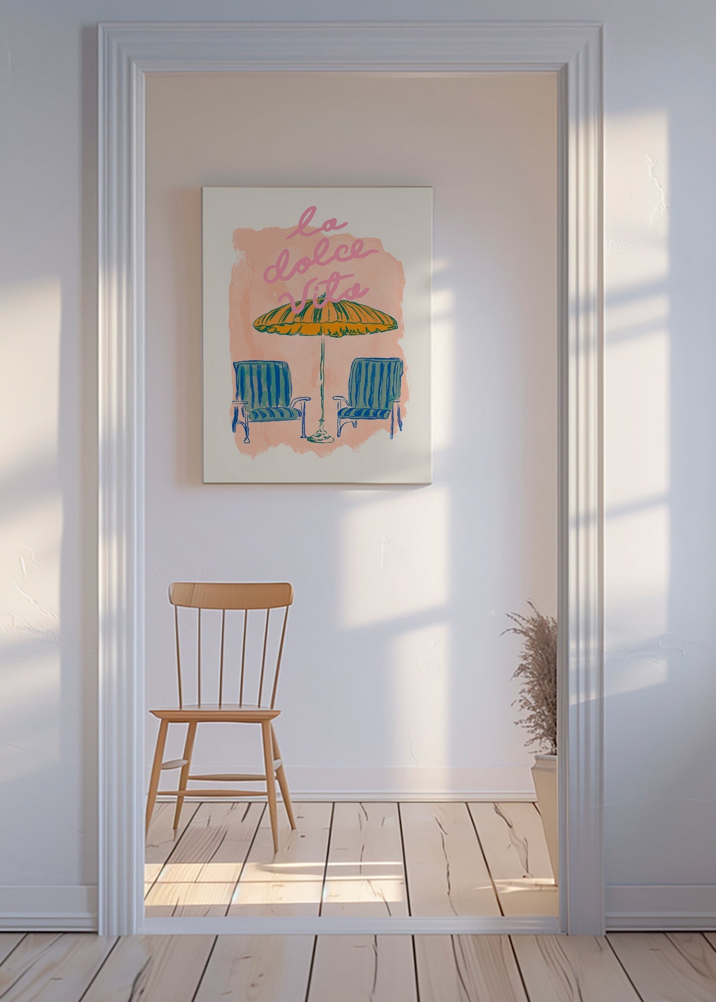 Ilustración La Dolce Vita con sombrilla y sillas – Canvas