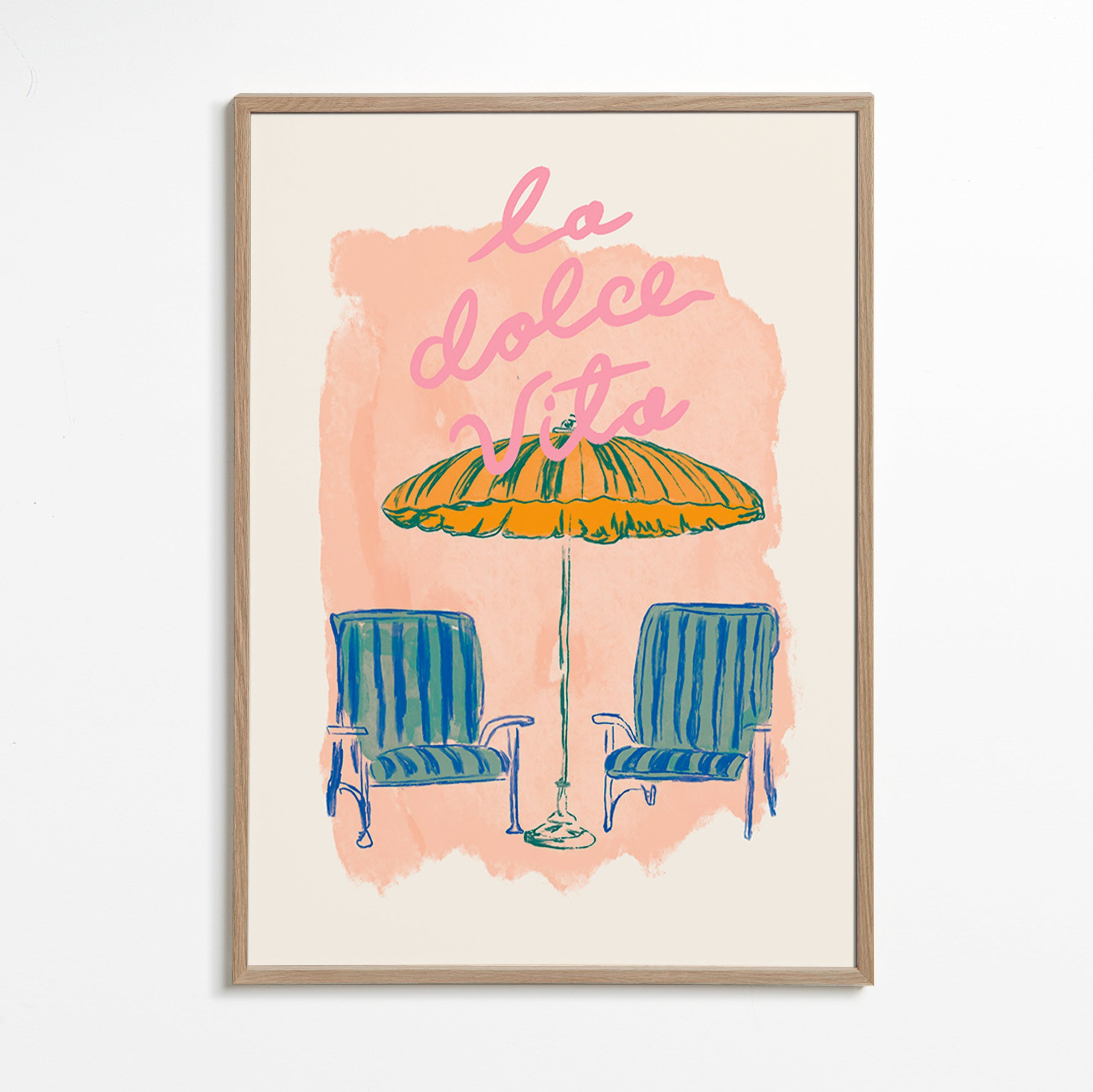 Ilustración La Dolce Vita con sombrilla y sillas – Oak Frame
