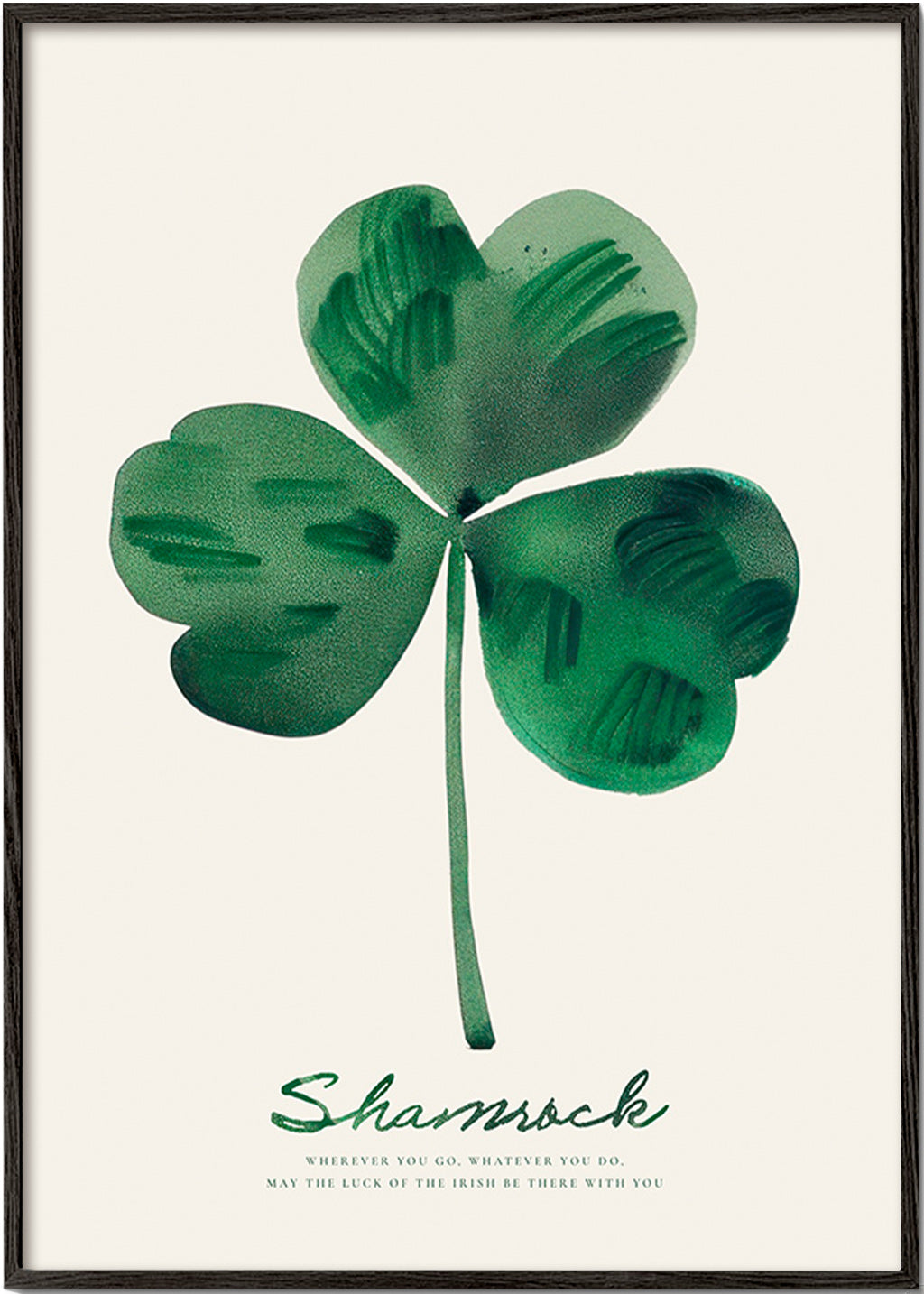 Lámina botánica Shamrock trébol en acuarela – Black Frame
