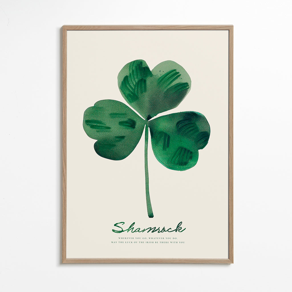 Lámina botánica Shamrock trébol en acuarela – Oak Frame