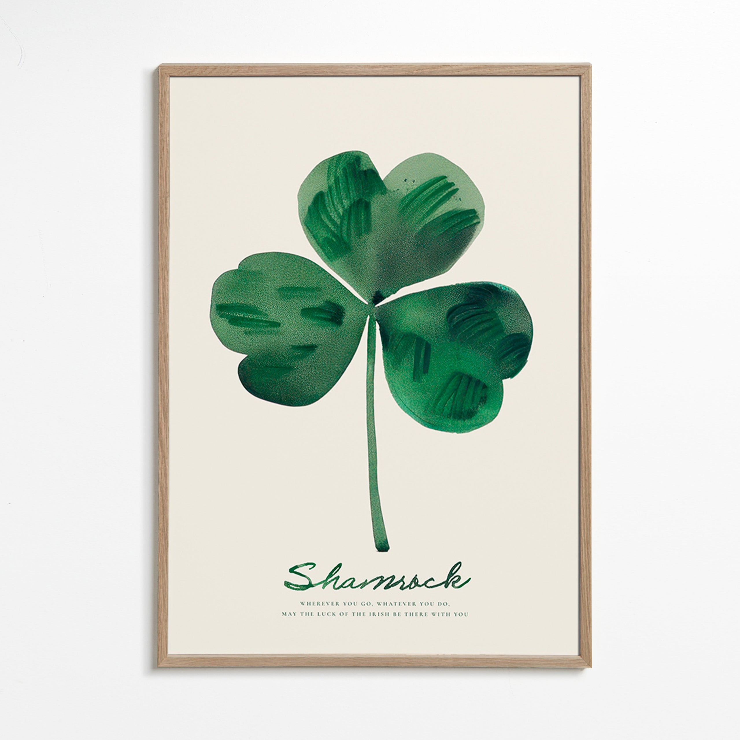Lámina botánica Shamrock trébol en acuarela – Oak Frame